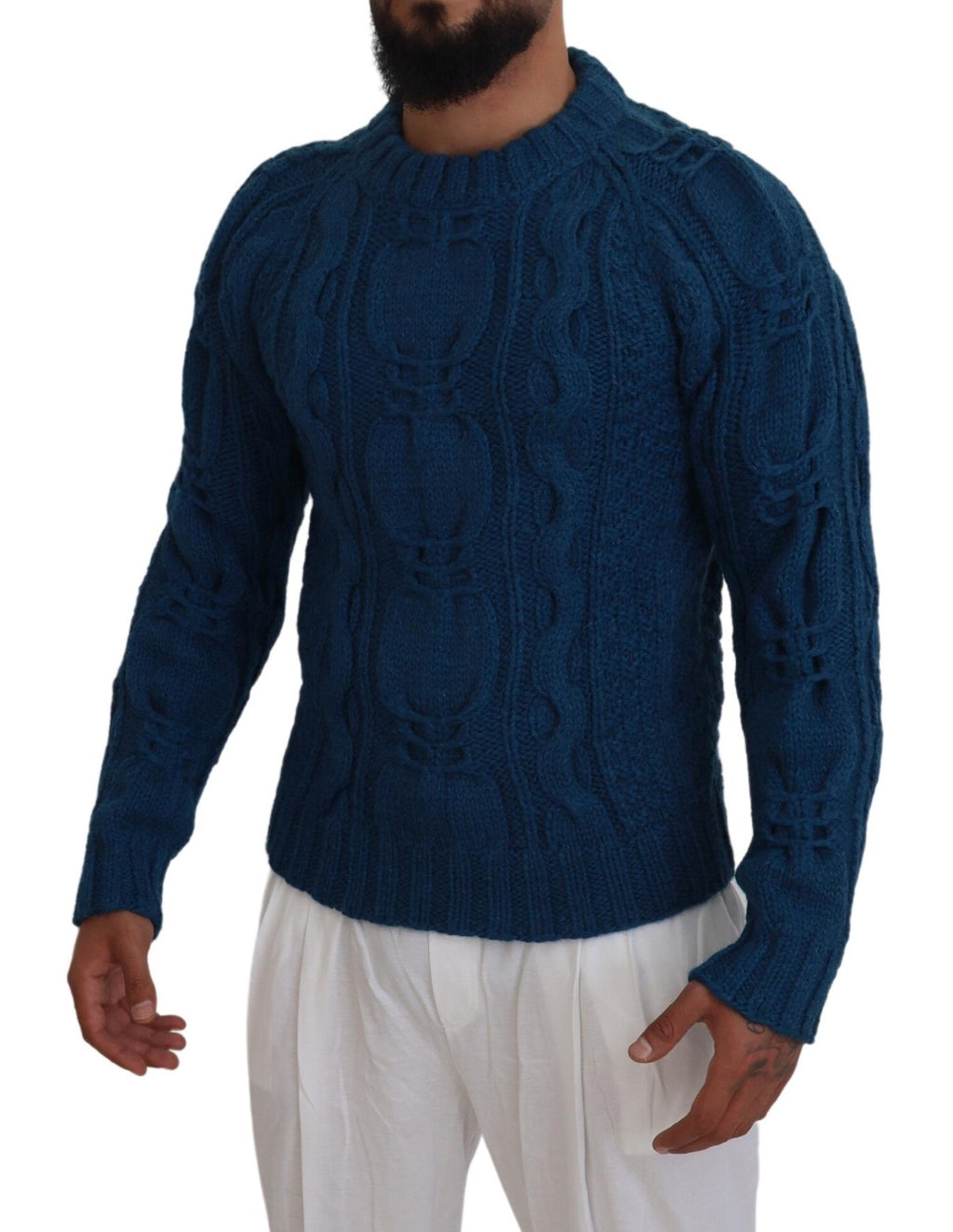 Dolce & Gabbana Maglione Pullover Blu in Maglia di Lana Alpaca