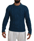 Dolce & Gabbana Maglione Pullover Blu in Maglia di Lana Alpaca