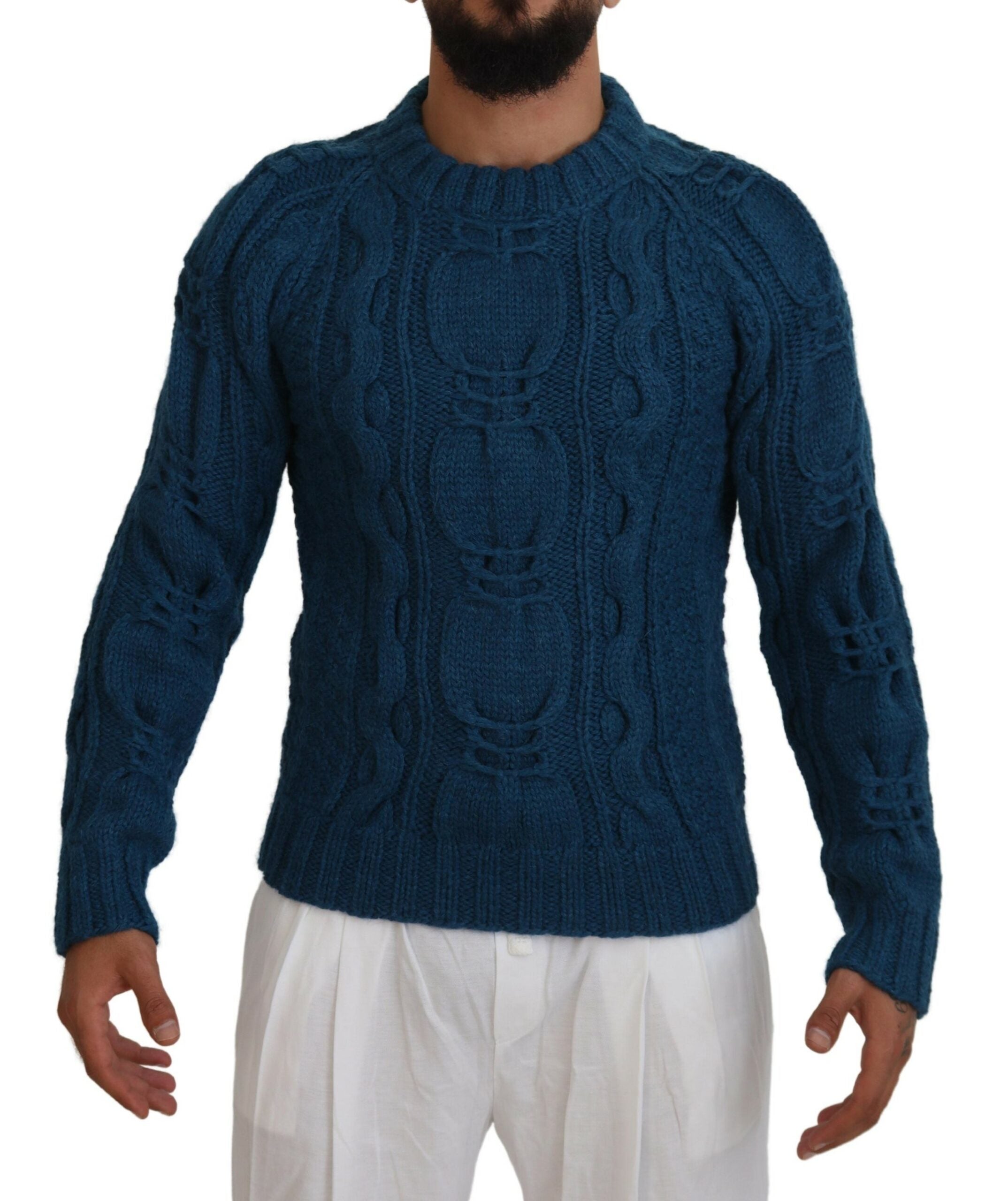 Dolce & Gabbana Maglione Pullover Blu in Maglia di Lana Alpaca