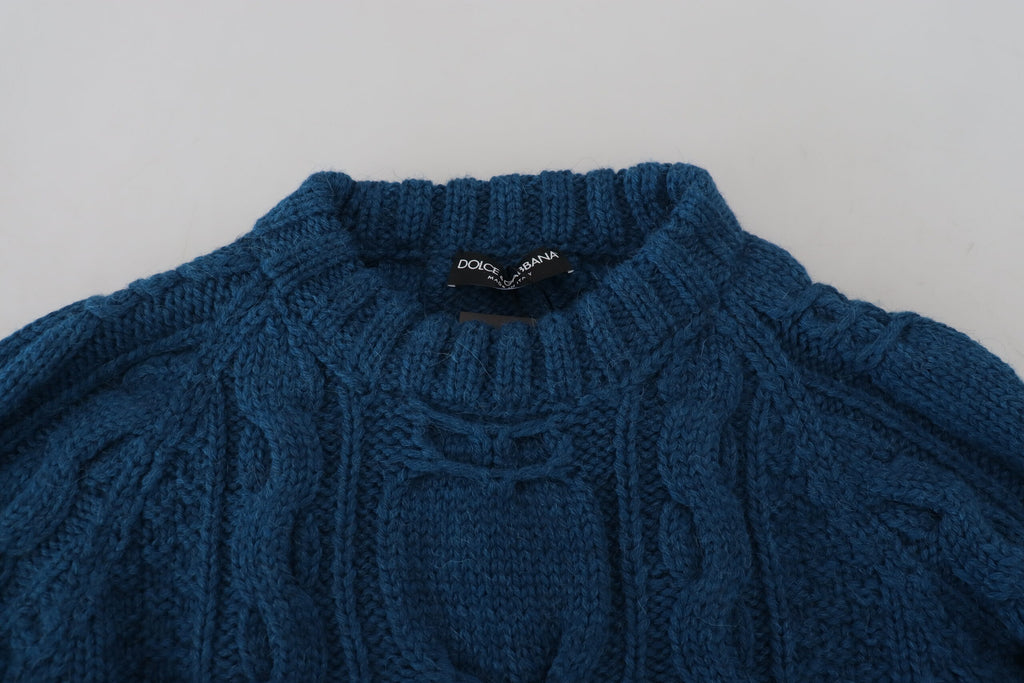 Dolce & Gabbana Maglione Pullover Blu in Maglia di Lana Alpaca