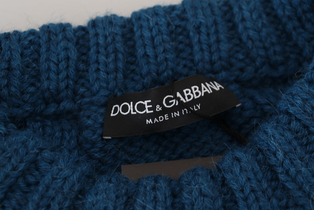 Dolce & Gabbana Maglione Pullover Blu in Maglia di Lana Alpaca