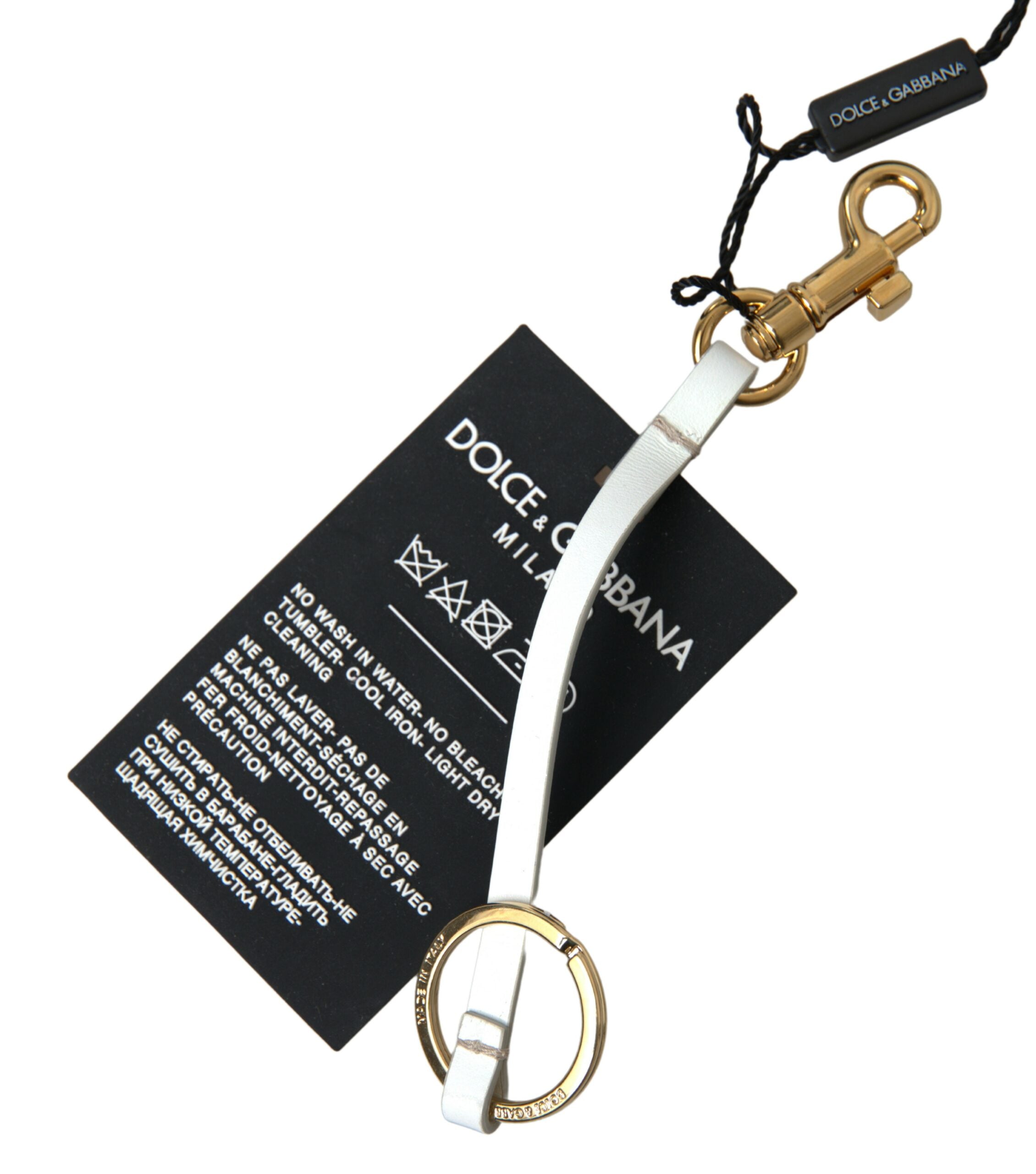 Portachiavi Dolce & Gabbana in ottone dorato con logo DG in silicone nero