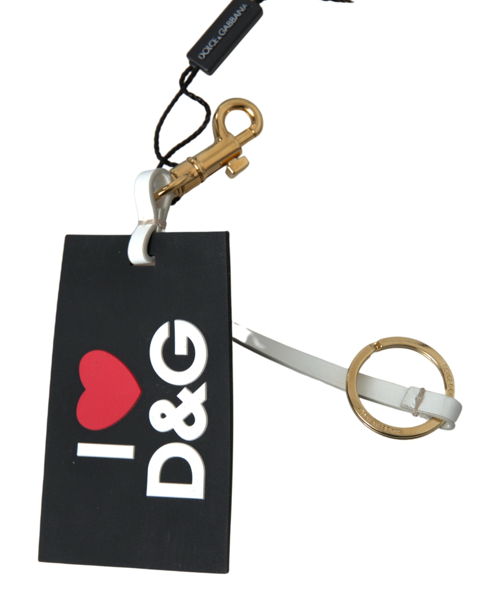 Portachiavi Dolce & Gabbana in ottone dorato con logo DG in silicone nero