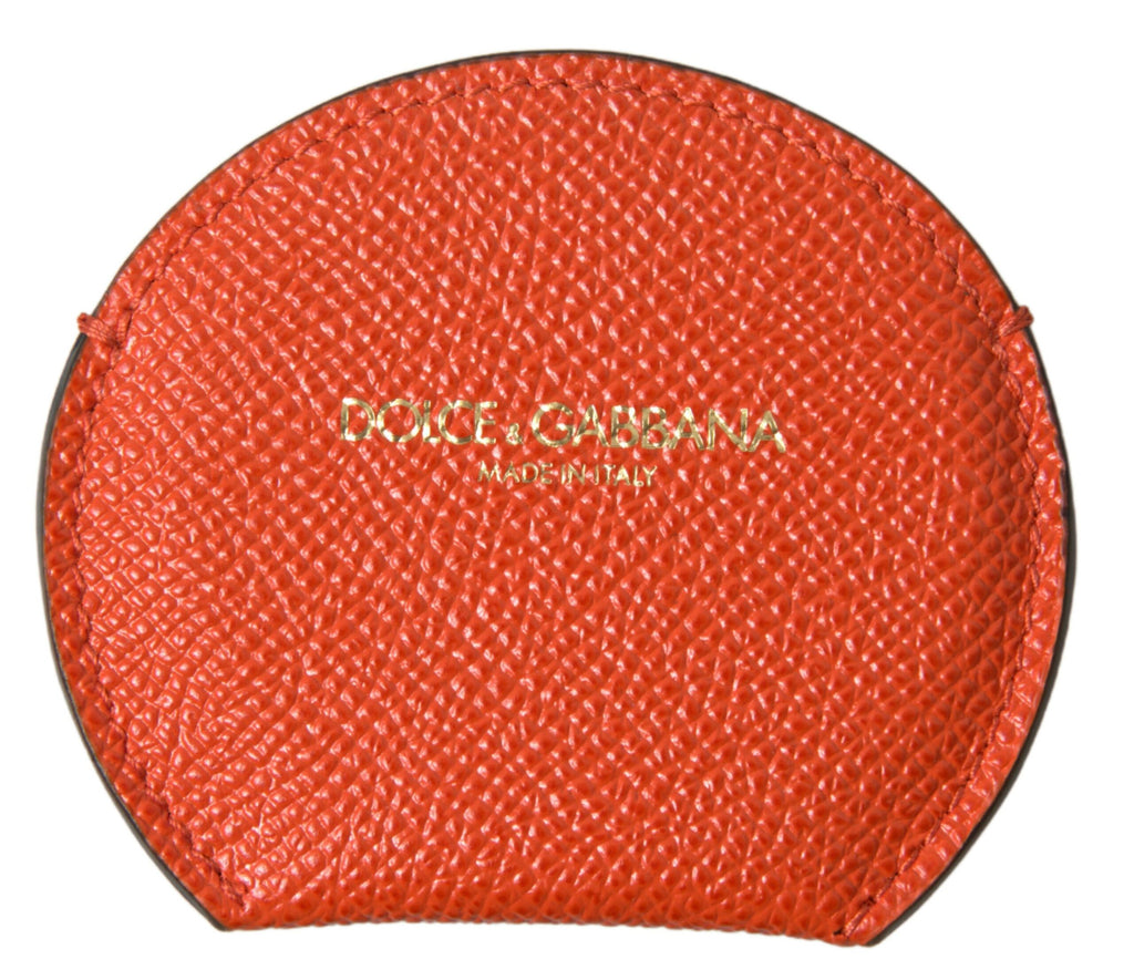 Portaspecchio da mano rotondo Dolce & Gabbana in pelle di vitello arancione con logo