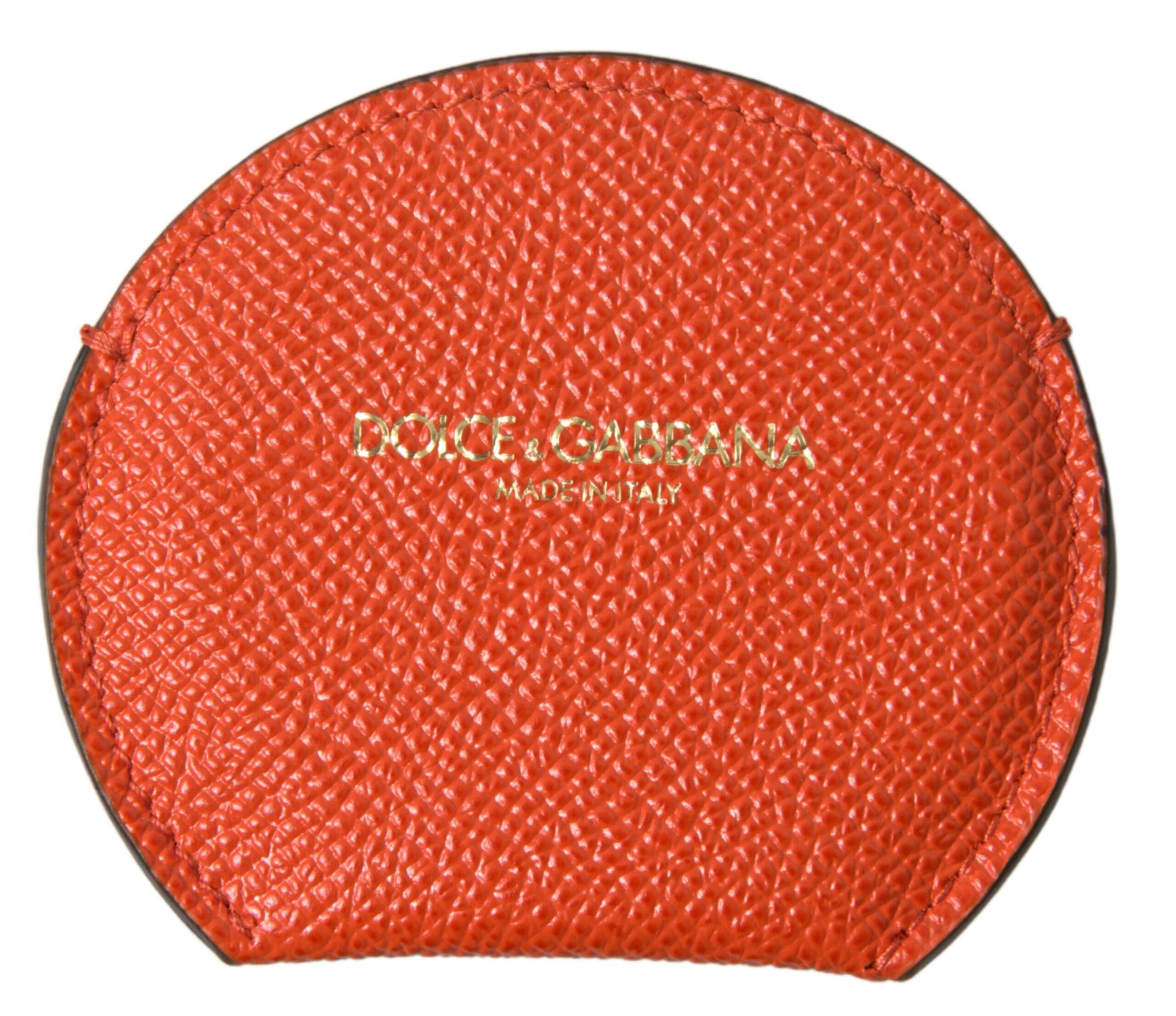 Portaspecchio da mano rotondo Dolce & Gabbana in pelle di vitello arancione con logo