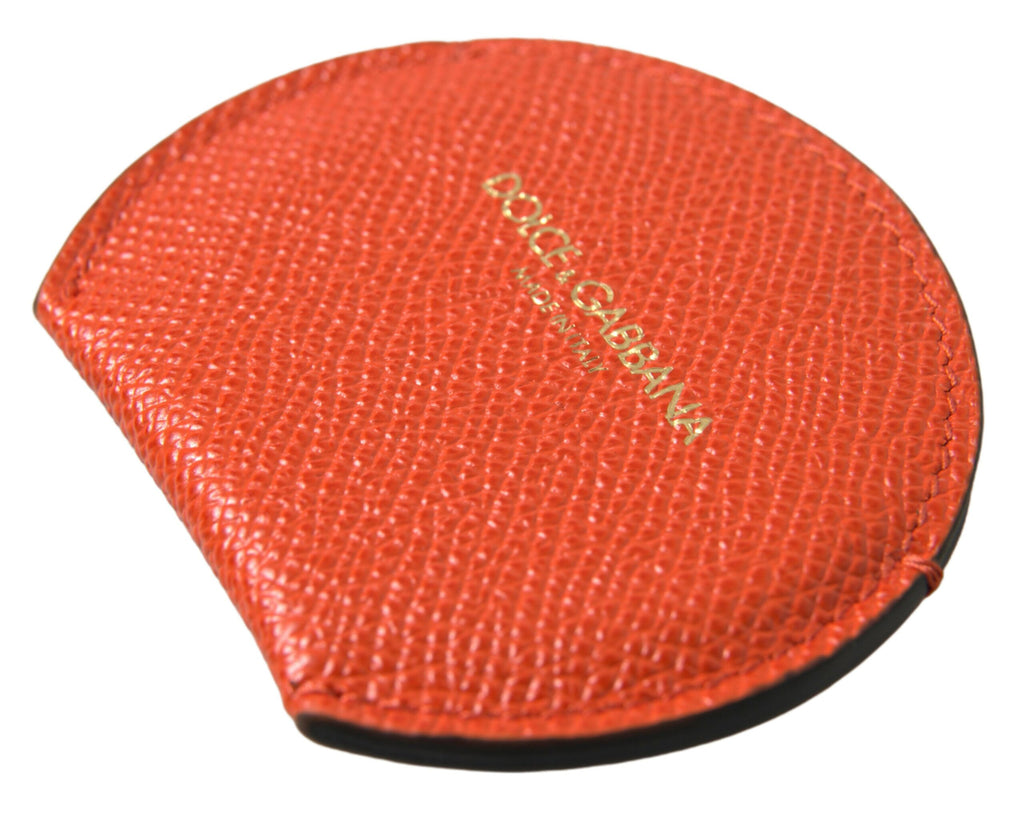 Portaspecchio da mano rotondo Dolce & Gabbana in pelle di vitello arancione con logo