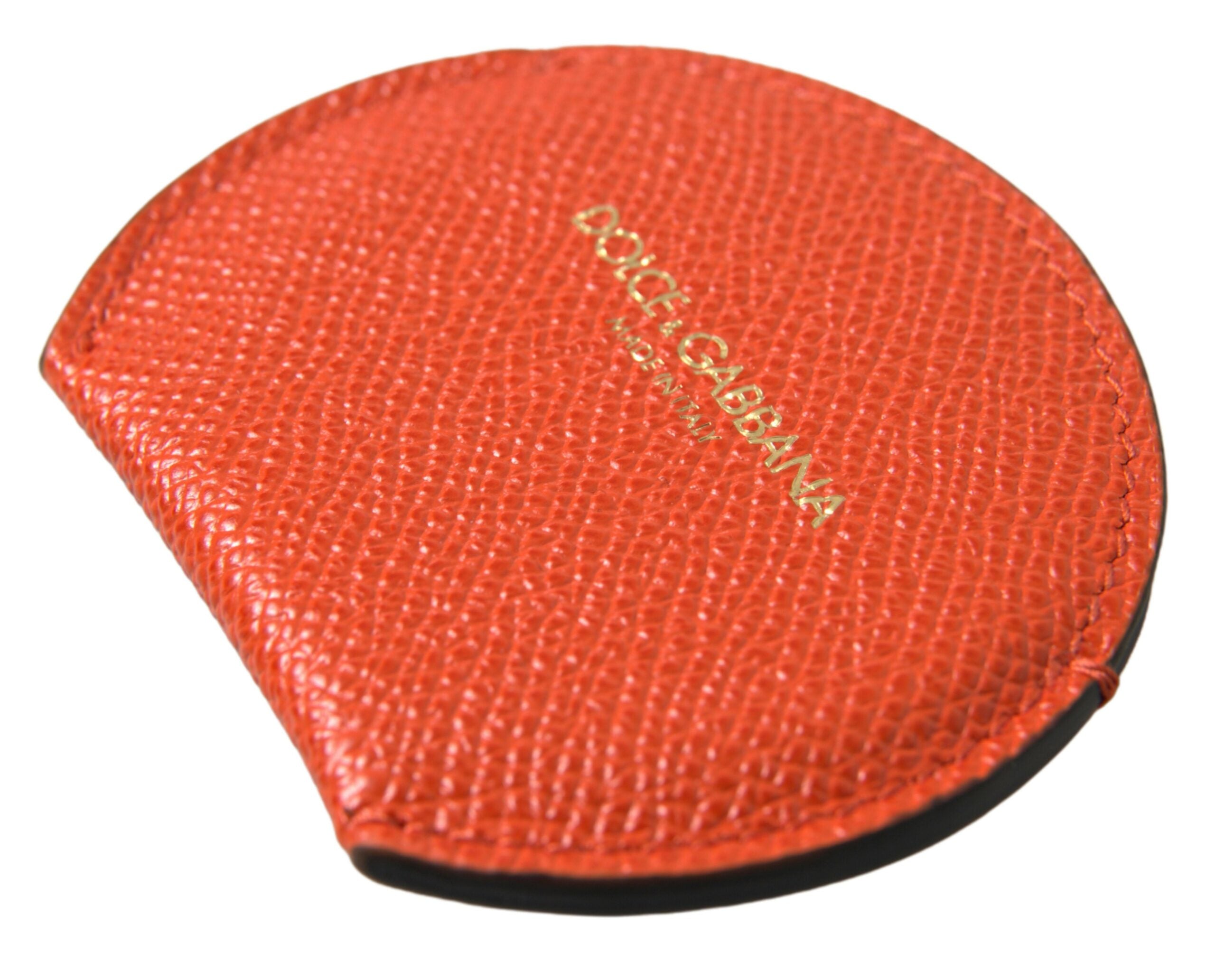 Portaspecchio da mano rotondo Dolce & Gabbana in pelle di vitello arancione con logo