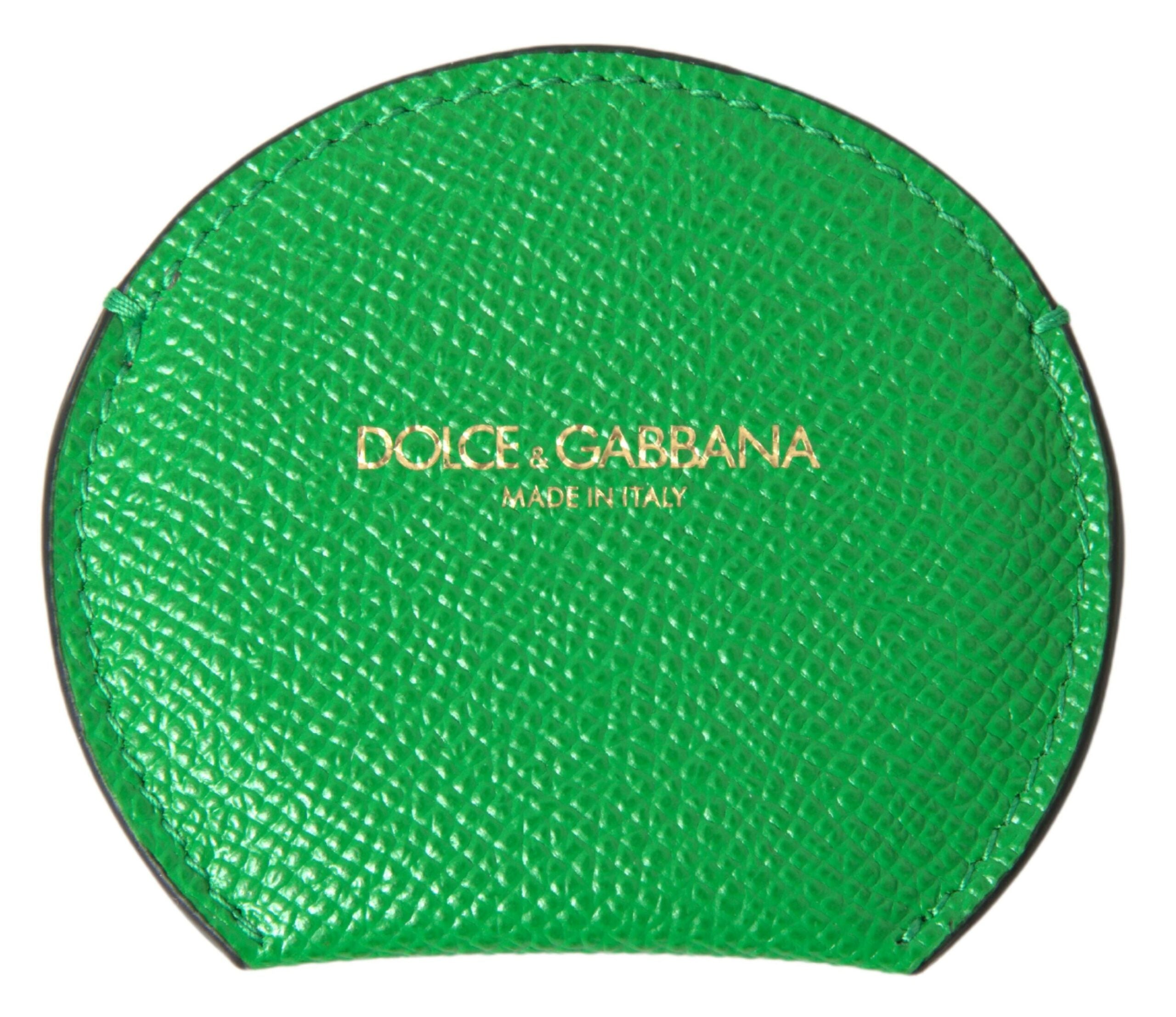 Portaspecchio rotondo Dolce & Gabbana in pelle di vitello verde con logo