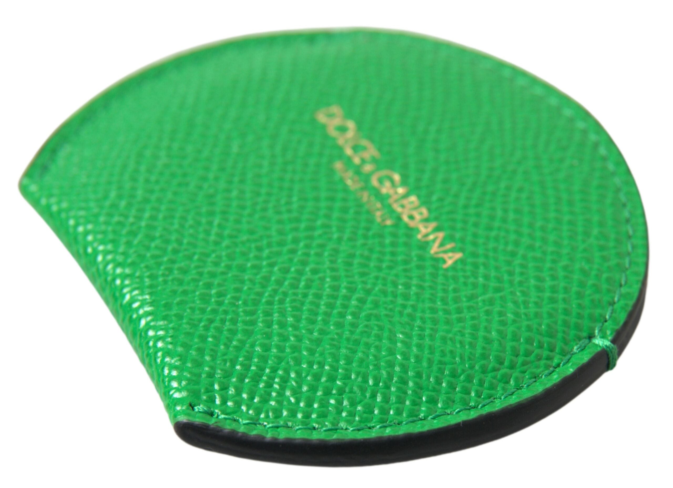 Portaspecchio rotondo Dolce & Gabbana in pelle di vitello verde con logo