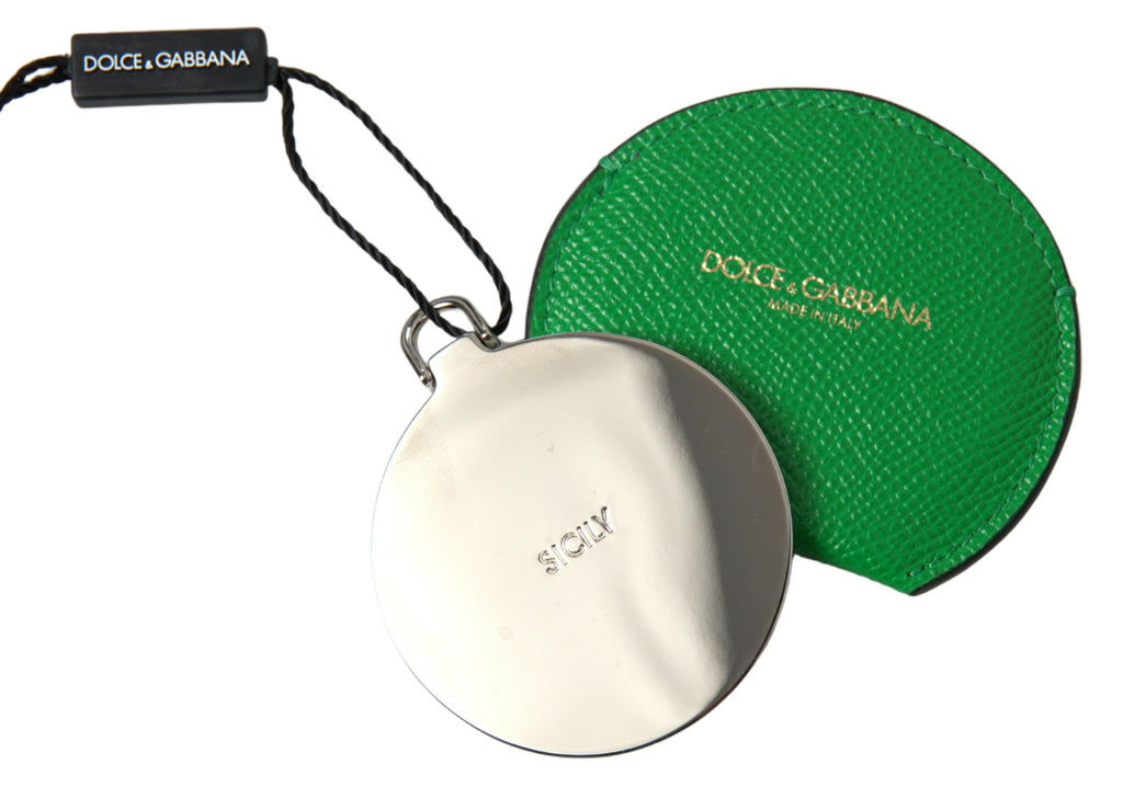 Portaspecchio rotondo Dolce & Gabbana in pelle di vitello verde con logo