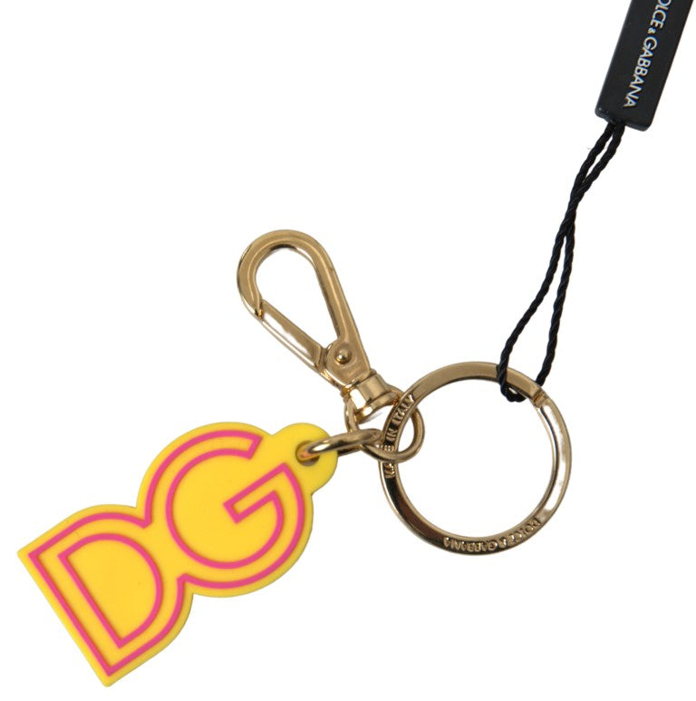 Portachiavi in metallo in ottone dorato con logo DG in gomma gialla Dolce & Gabbana