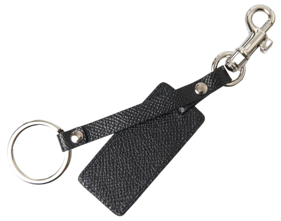 Portachiavi in pelle nera con logo DG e dettagli in metallo color argento Dolce & Gabbana