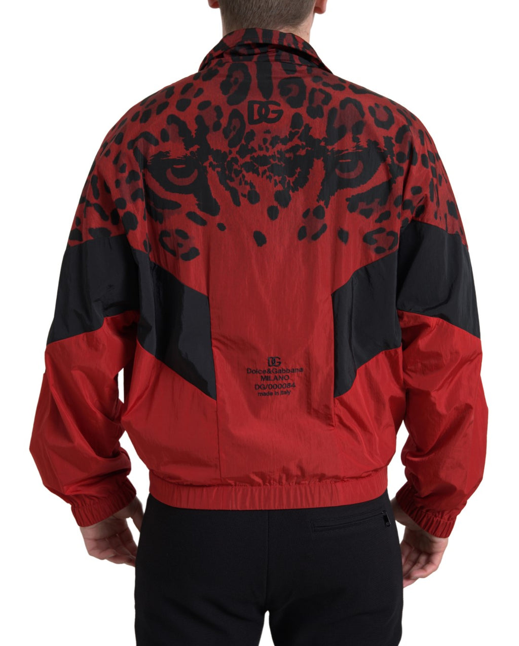 Dolce & Gabbana Maglione con cerniera a tutta lunghezza in nylon leopardato rosso