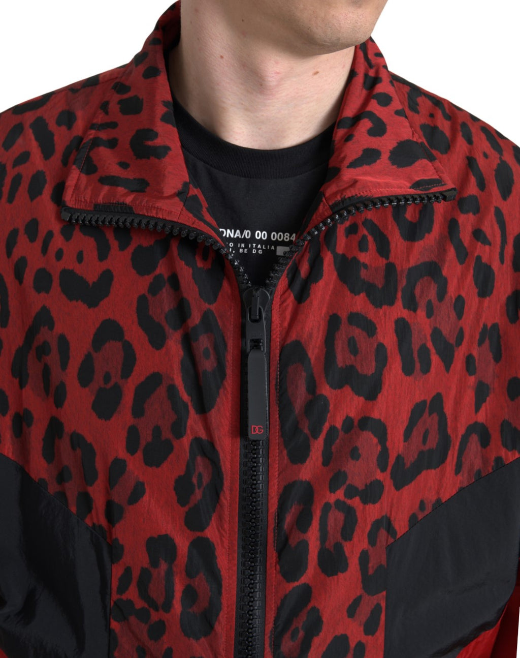 Dolce & Gabbana Maglione con cerniera a tutta lunghezza in nylon leopardato rosso