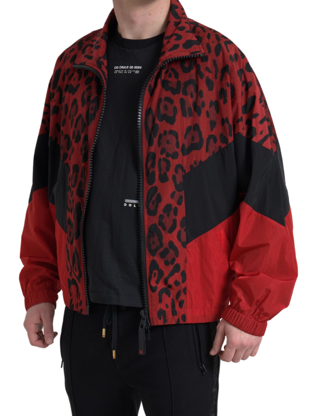 Dolce & Gabbana Maglione con cerniera a tutta lunghezza in nylon leopardato rosso
