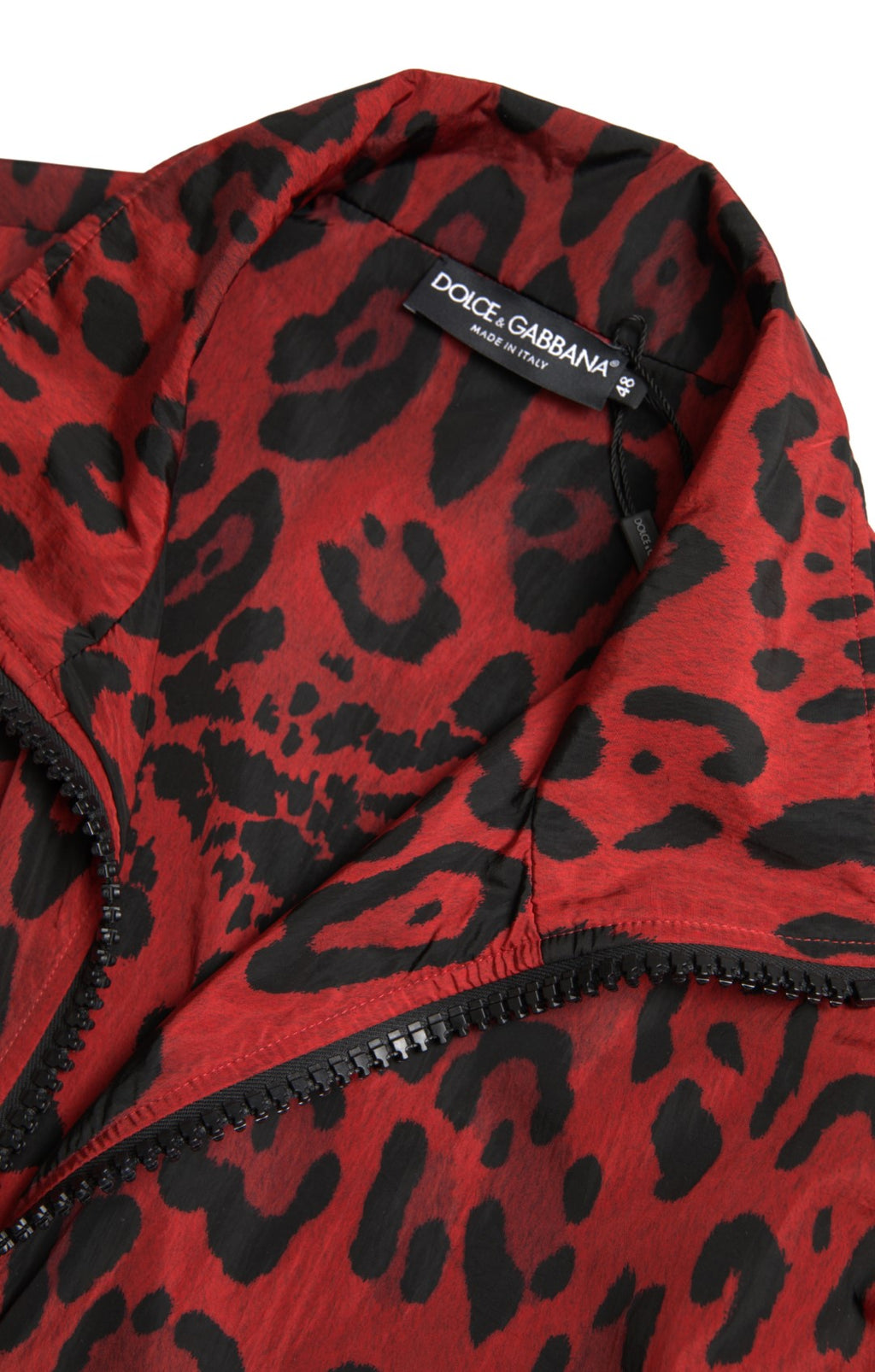 Dolce & Gabbana Maglione con cerniera a tutta lunghezza in nylon leopardato rosso