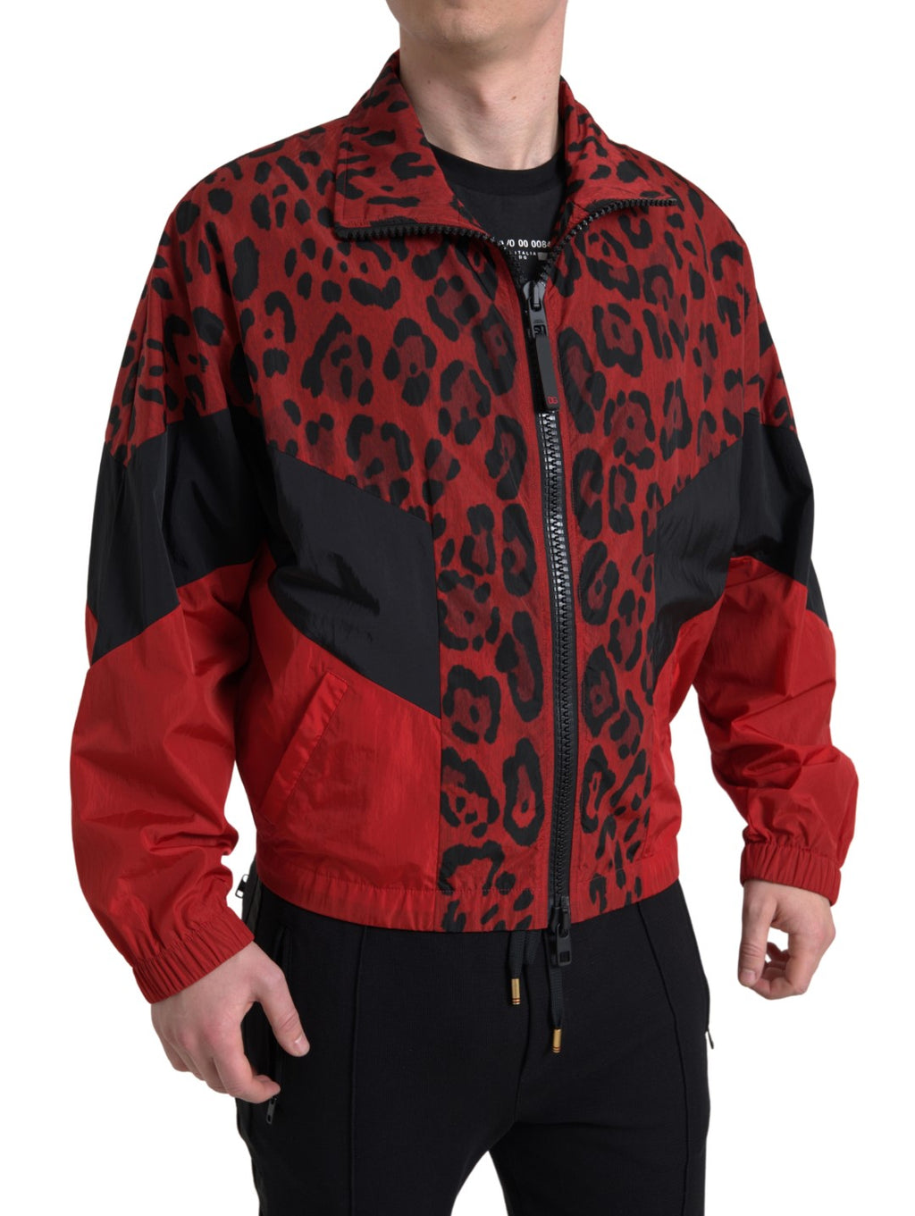 Dolce & Gabbana Maglione con cerniera a tutta lunghezza in nylon leopardato rosso
