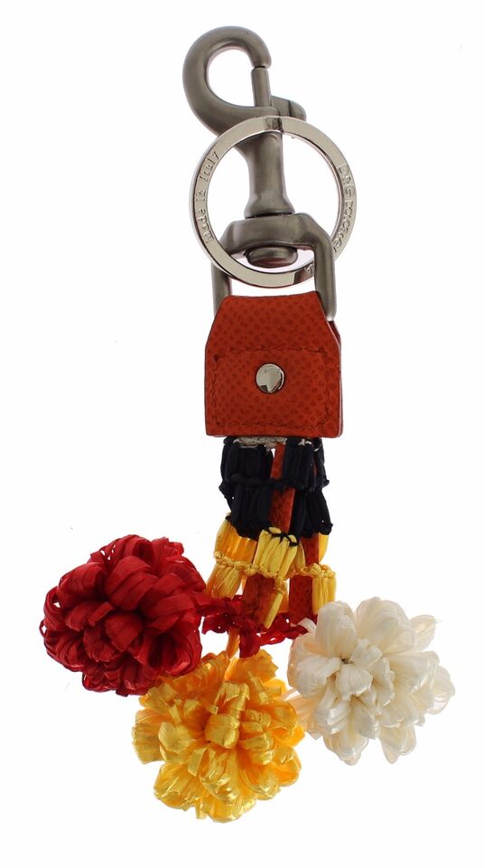 Portachiavi Dolce & Gabbana in pelle e rafia rossa e bianca con chiusura a moschettone