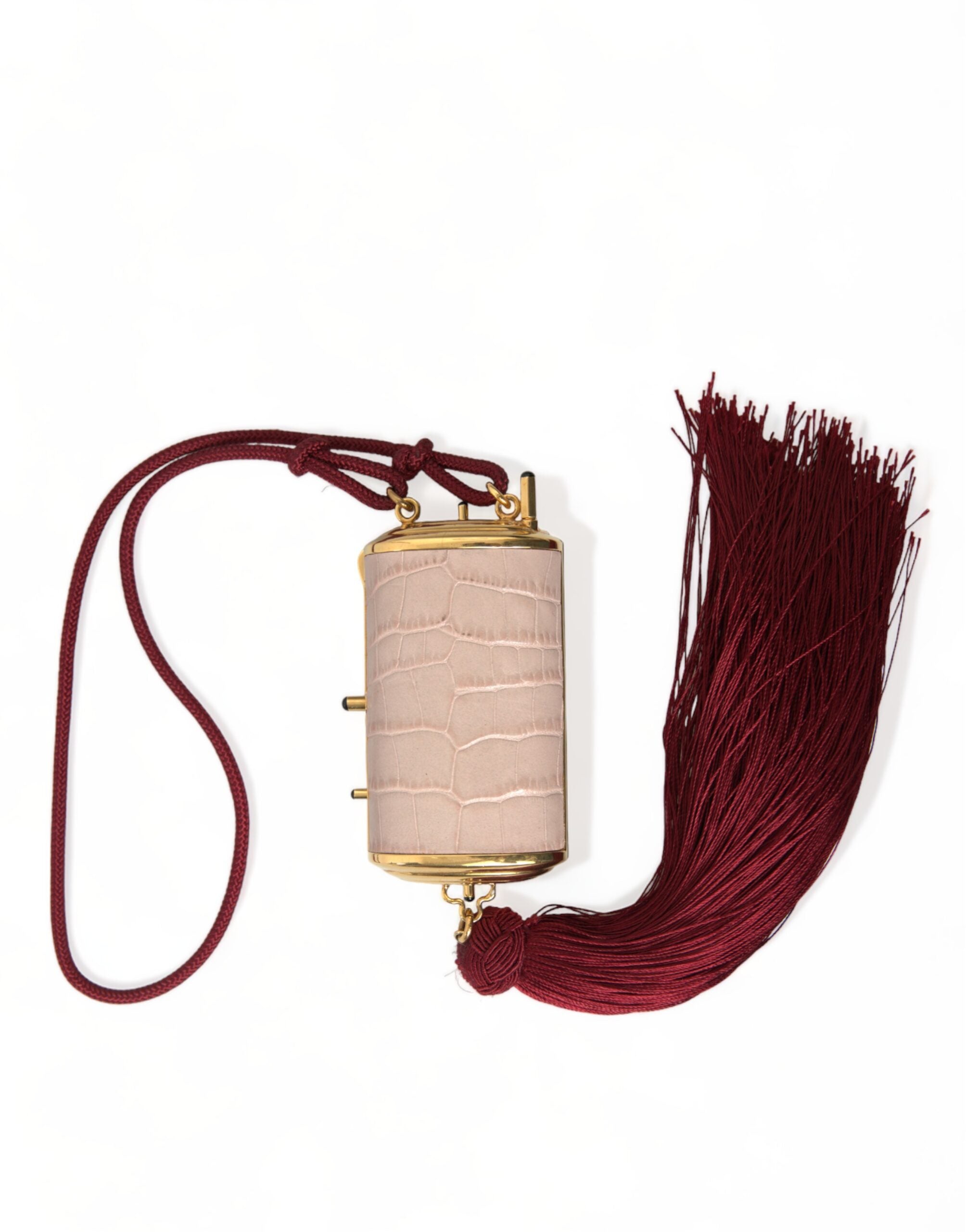 Borsetta Trucchi Mini con Specchietto e Nappina in Pelle Esotica Rosa Dolce & Gabbana