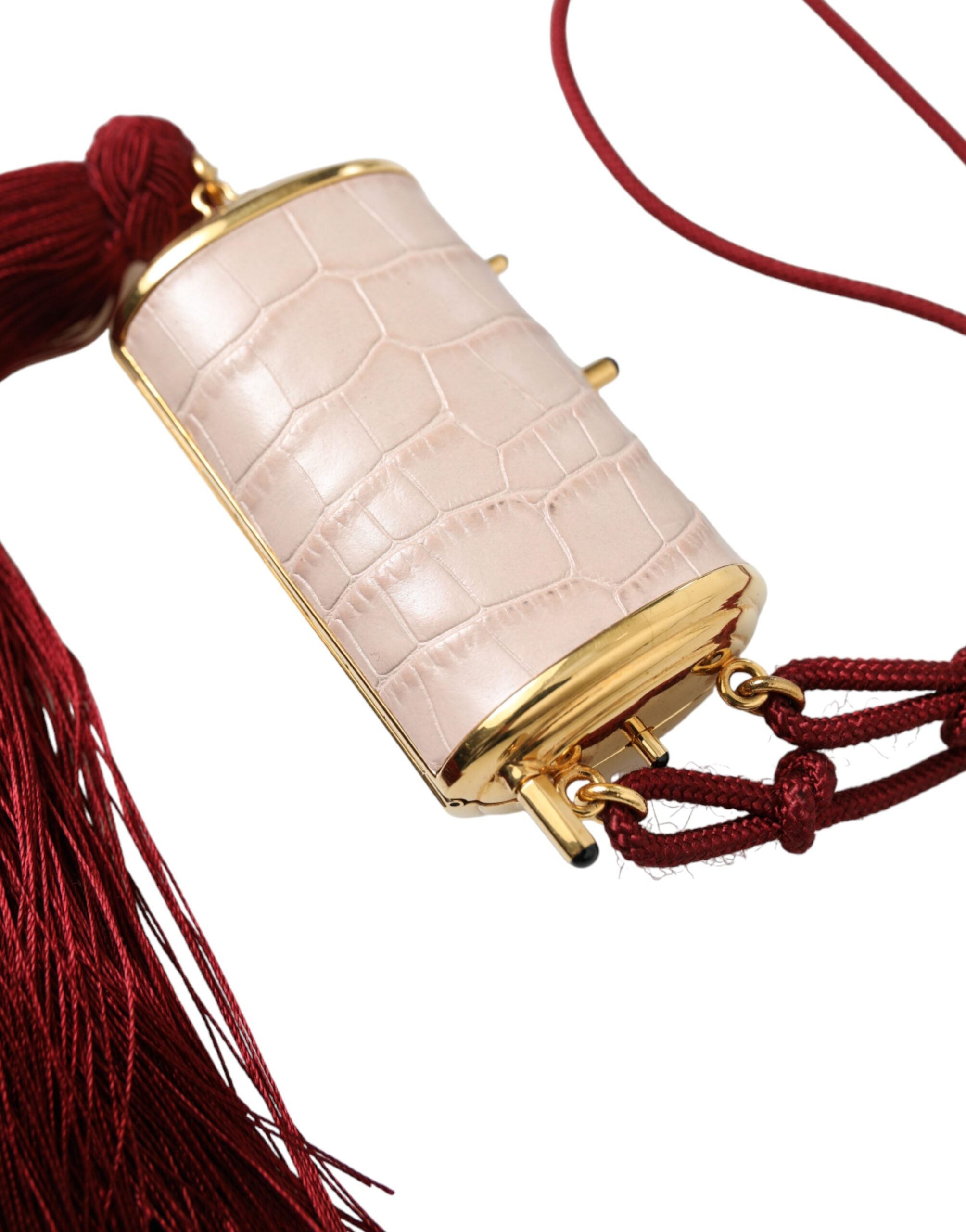 Borsetta Trucchi Mini con Specchietto e Nappina in Pelle Esotica Rosa Dolce & Gabbana
