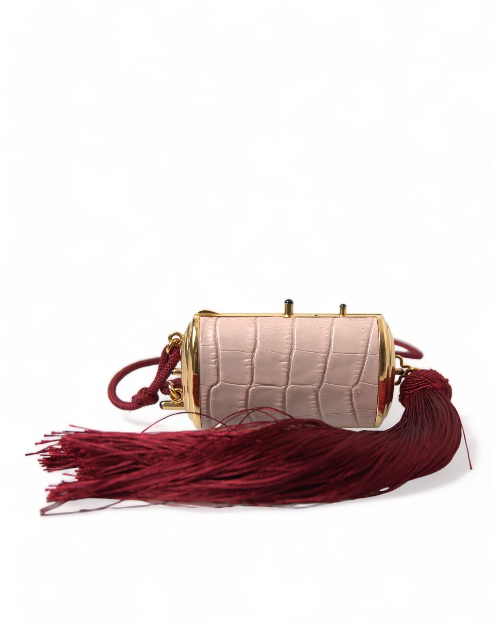 Borsetta Trucchi Mini con Specchietto e Nappina in Pelle Esotica Rosa Dolce & Gabbana