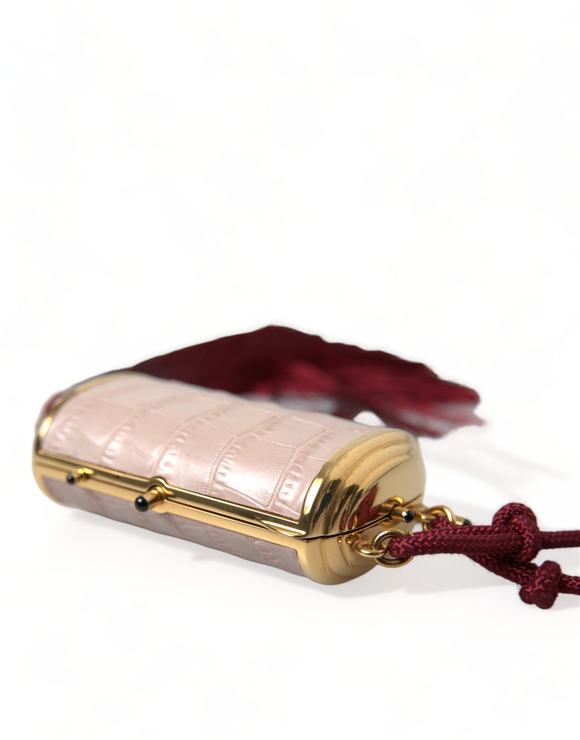 Borsetta Trucchi Mini con Specchietto e Nappina in Pelle Esotica Rosa Dolce & Gabbana
