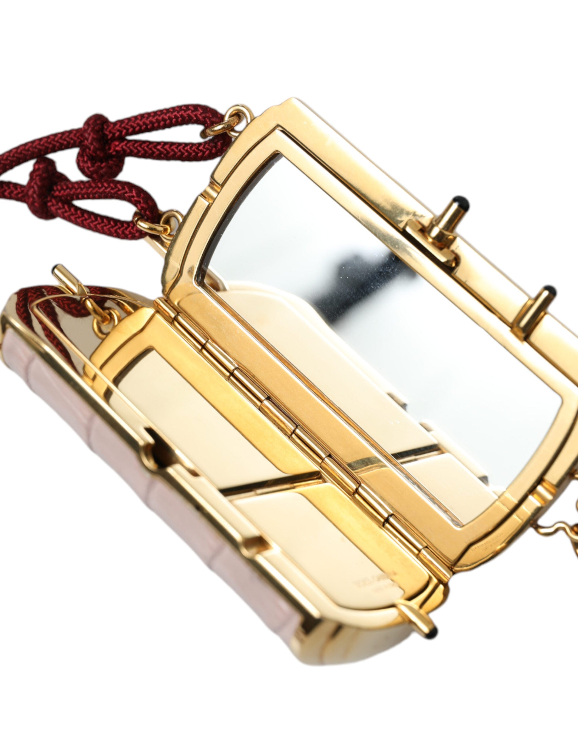 Borsetta Trucchi Mini con Specchietto e Nappina in Pelle Esotica Rosa Dolce & Gabbana