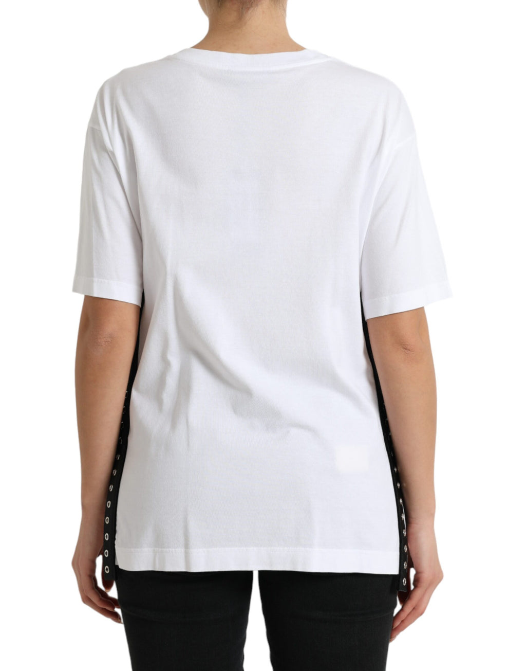 T-shirt Dolce & Gabbana bianca con stampa slogan e dettagli allacciati