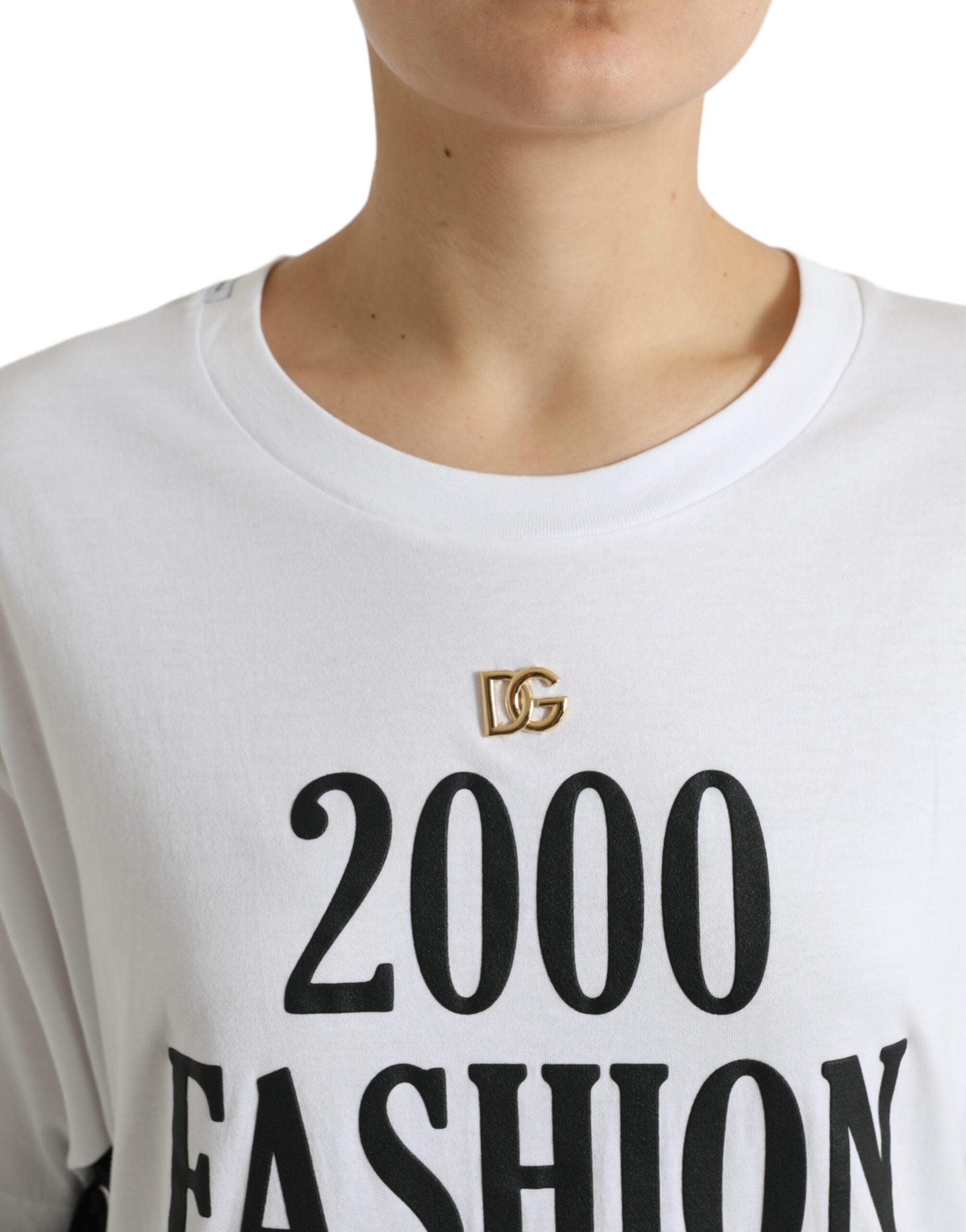 T-shirt Dolce & Gabbana bianca con stampa slogan e dettagli allacciati