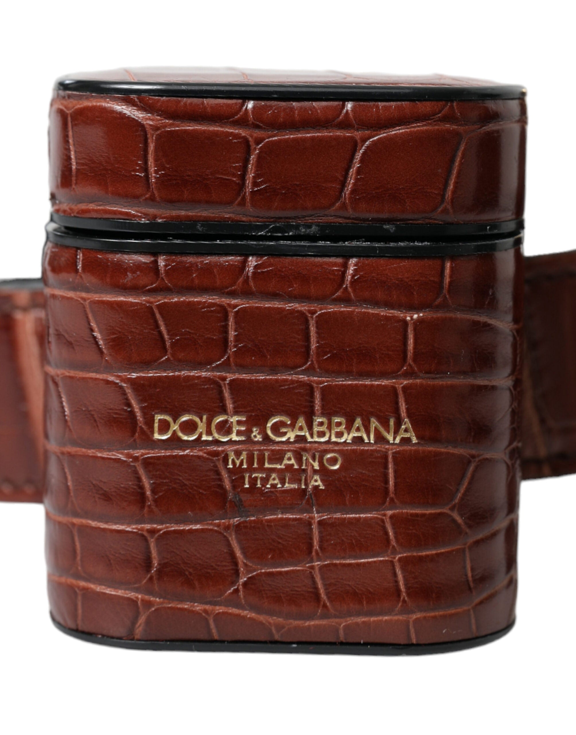 Portamonete Dolce & Gabbana in pelle di alligatore marrone per AirPods