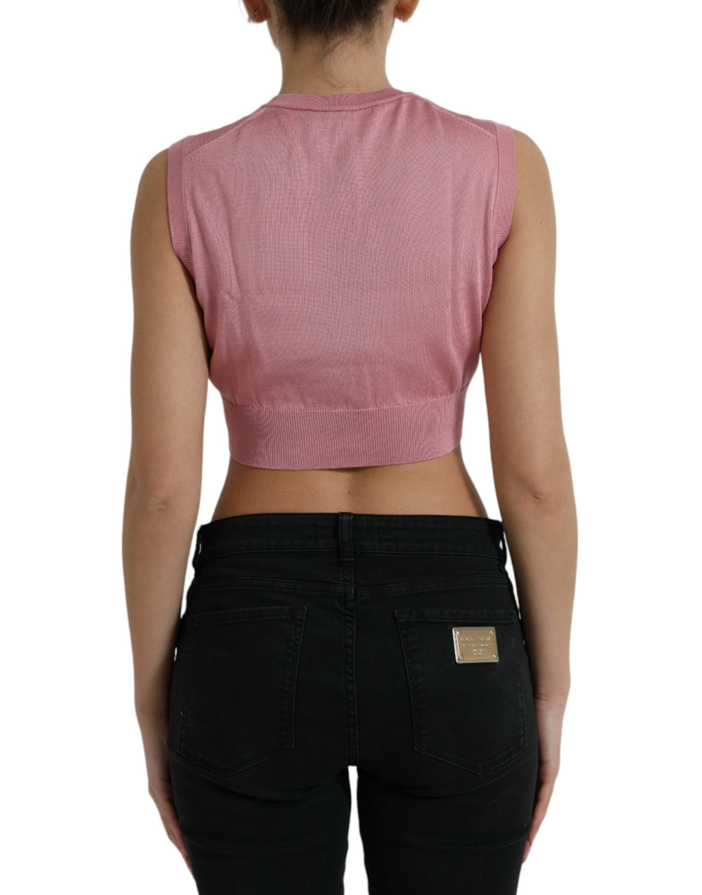 Top smanicato corto girocollo rosa Dolce & Gabbana