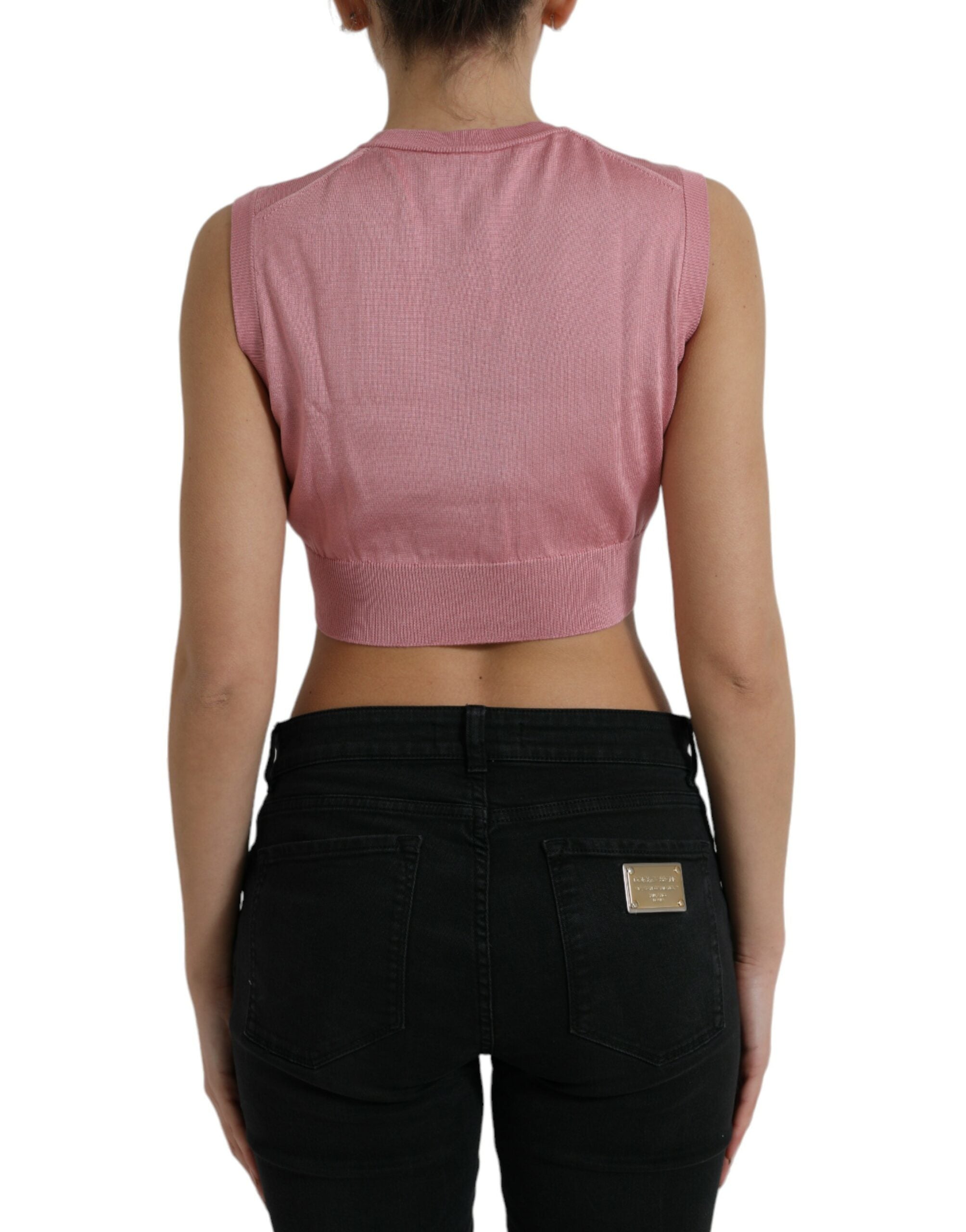 Top smanicato corto girocollo rosa Dolce & Gabbana
