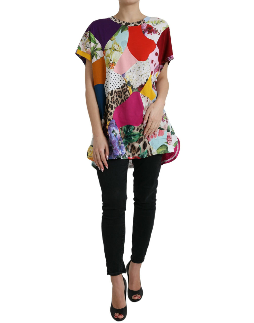 Blusa Top Dolce & Gabbana in Cotone Seta Patchwork Multicolore