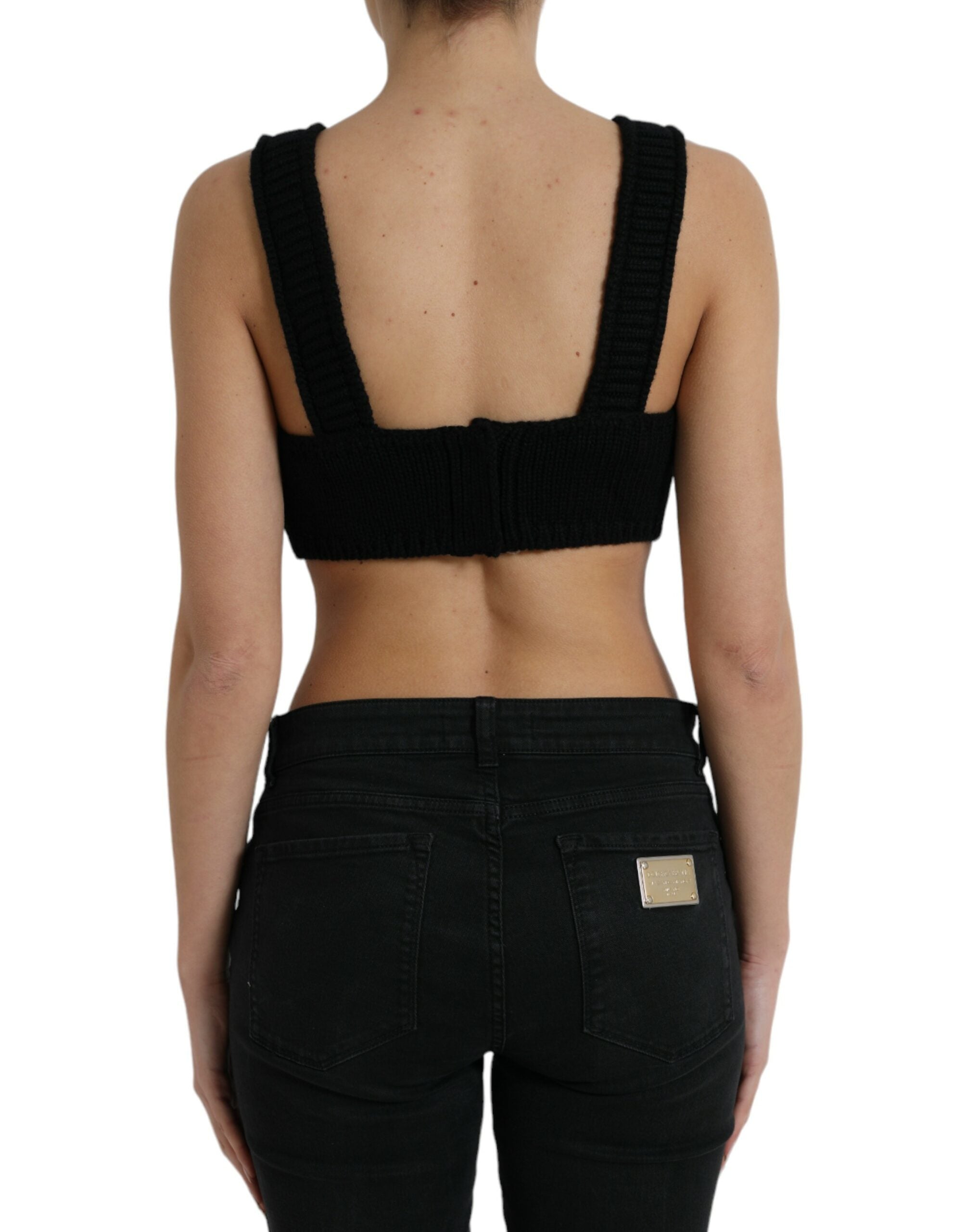 Top bustier Dolce & Gabbana nero in cashmere scollato a V e crop