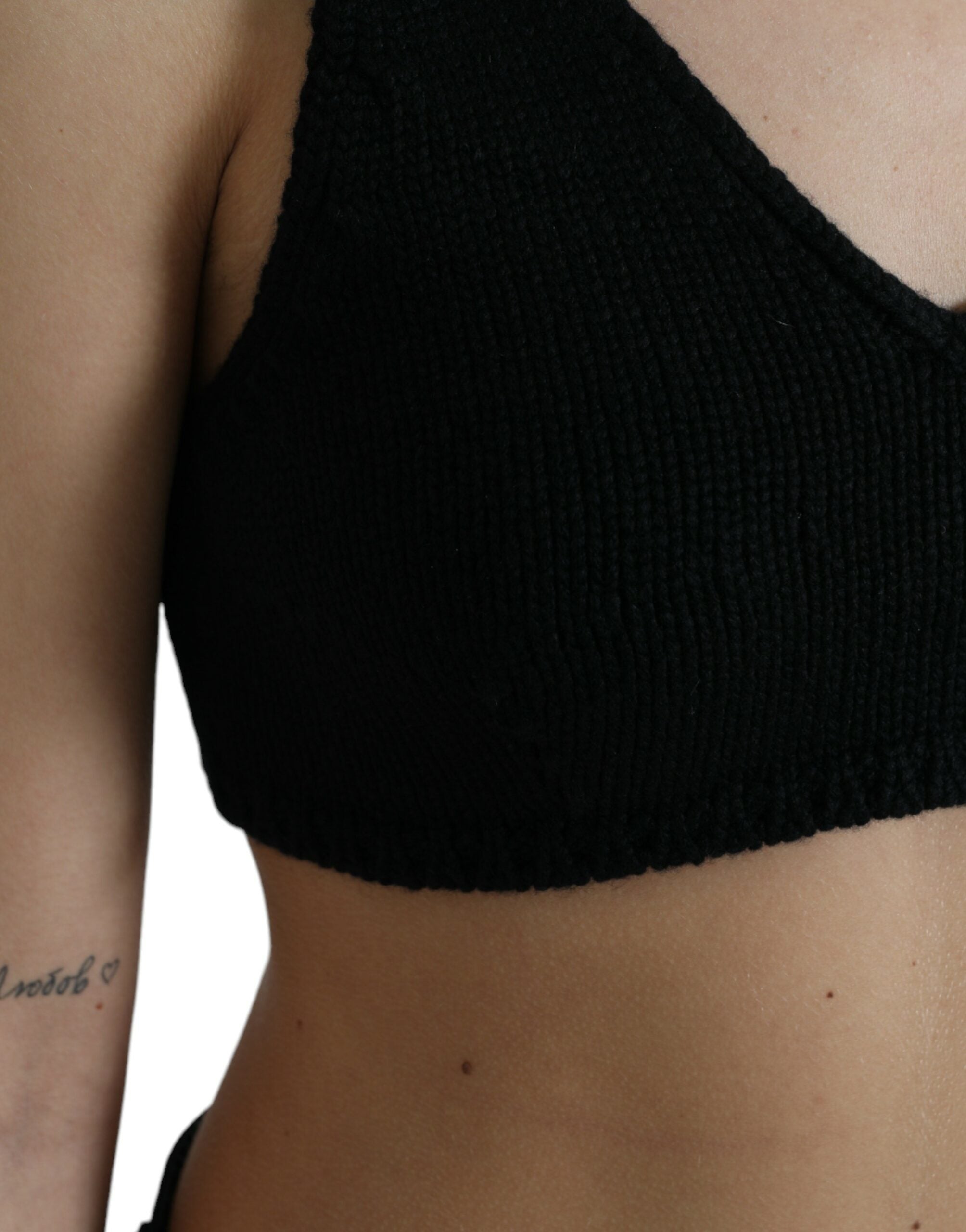 Top bustier Dolce & Gabbana nero in cashmere scollato a V e crop