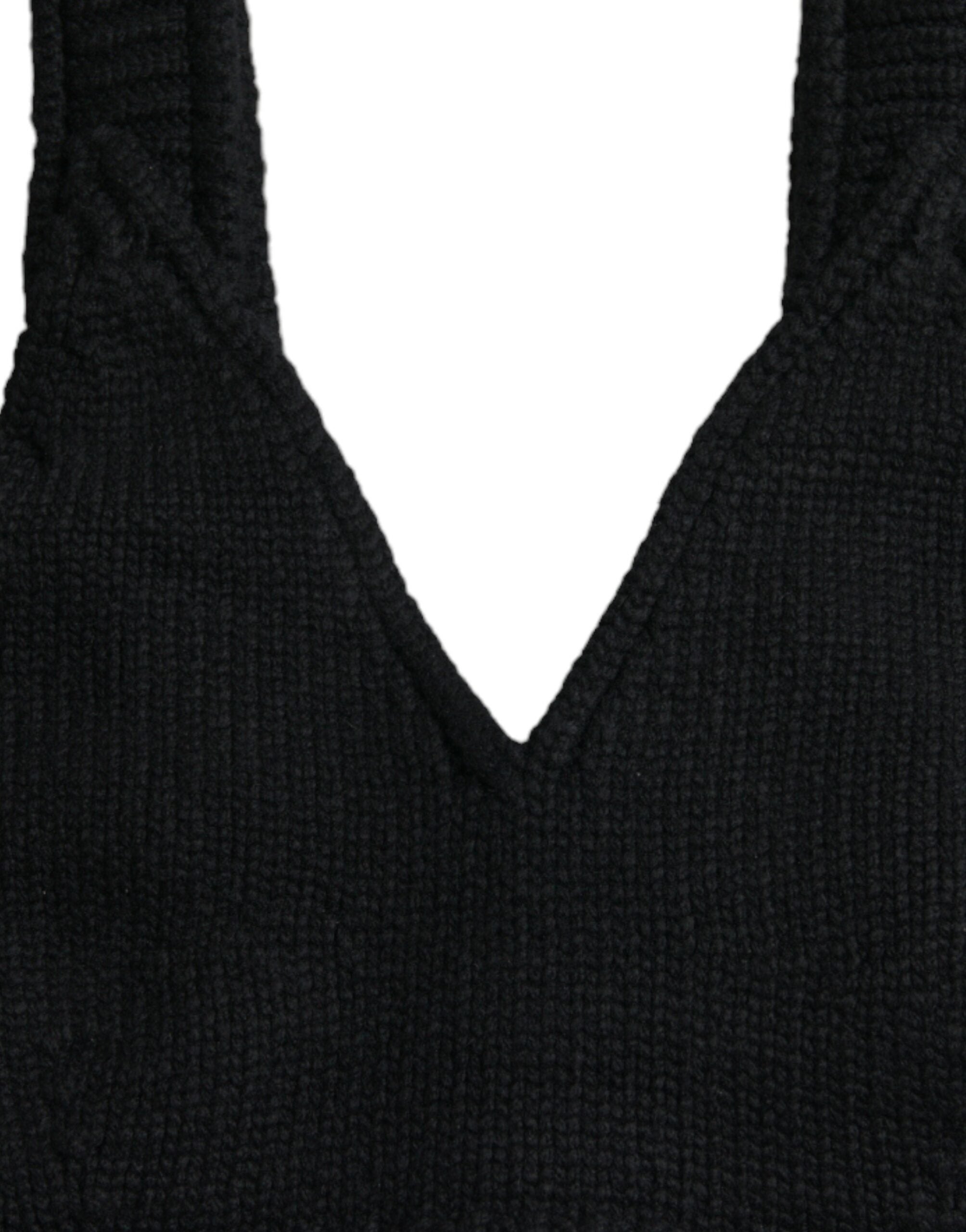 Top bustier Dolce & Gabbana nero in cashmere scollato a V e crop