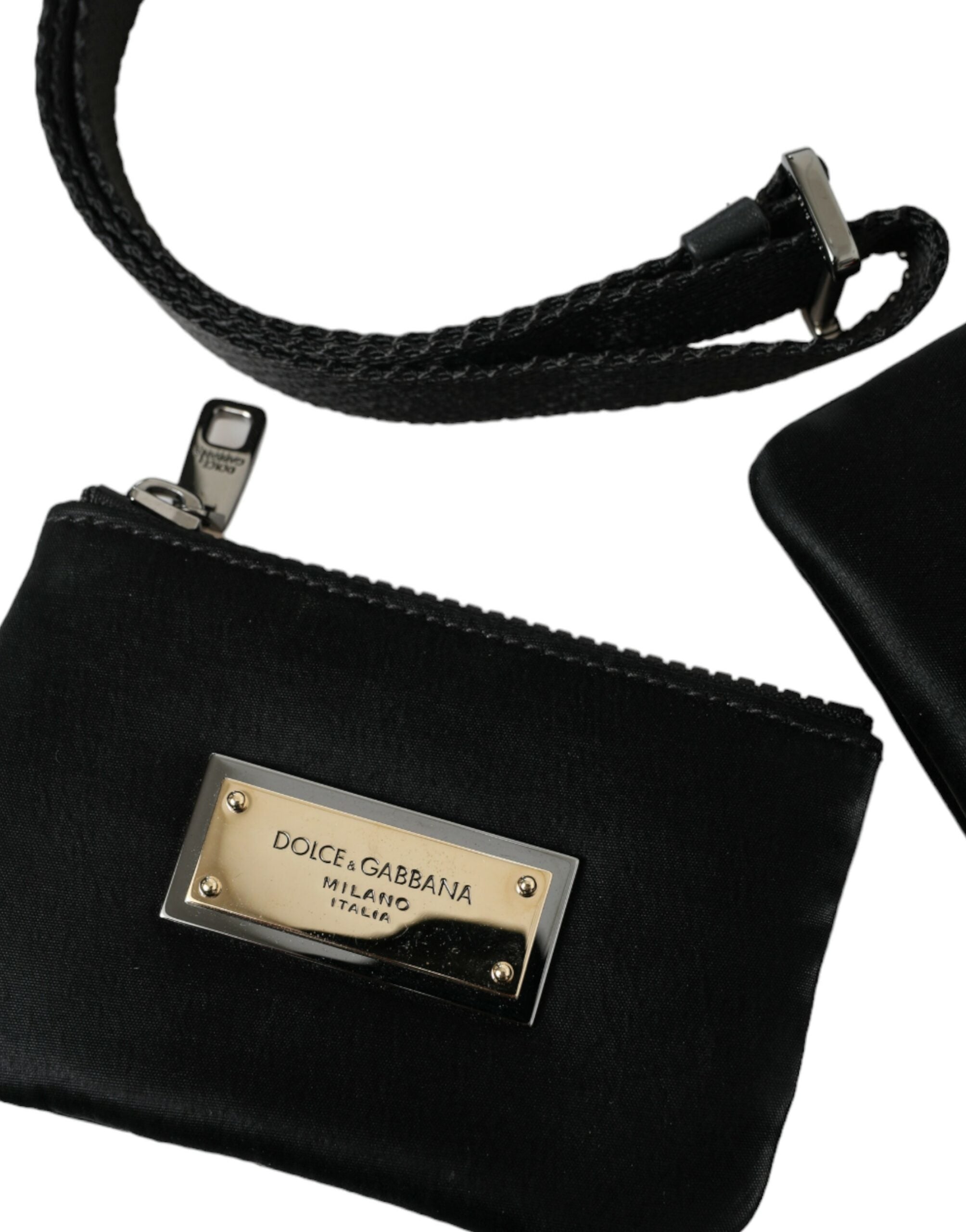 Dolce & Gabbana Clutch Bag Busta Pochette Portachiavi in Nylon Nero con Logo