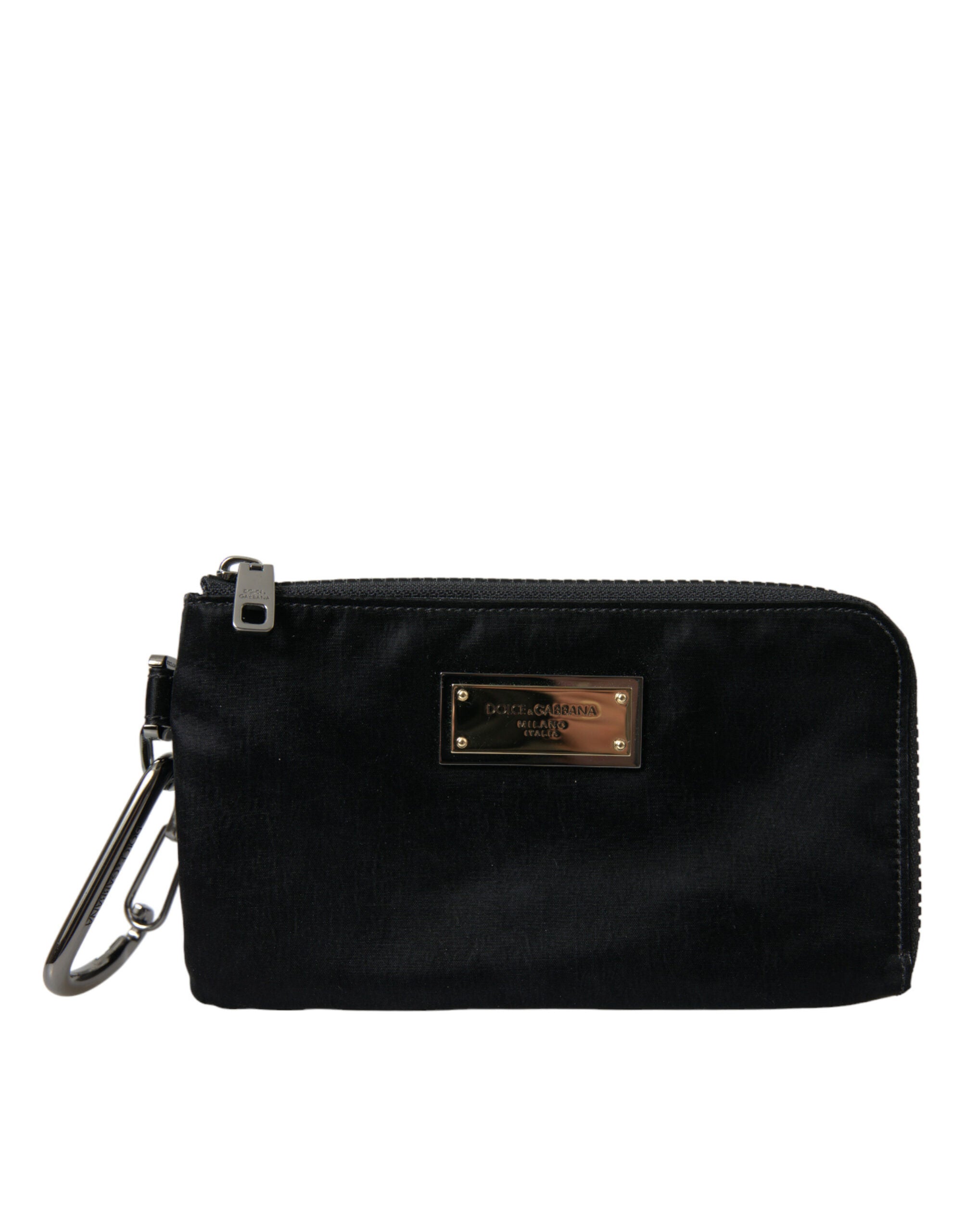 Dolce & Gabbana Borsa Pochette Portachiavi in Nylon Nero con Placca Logo