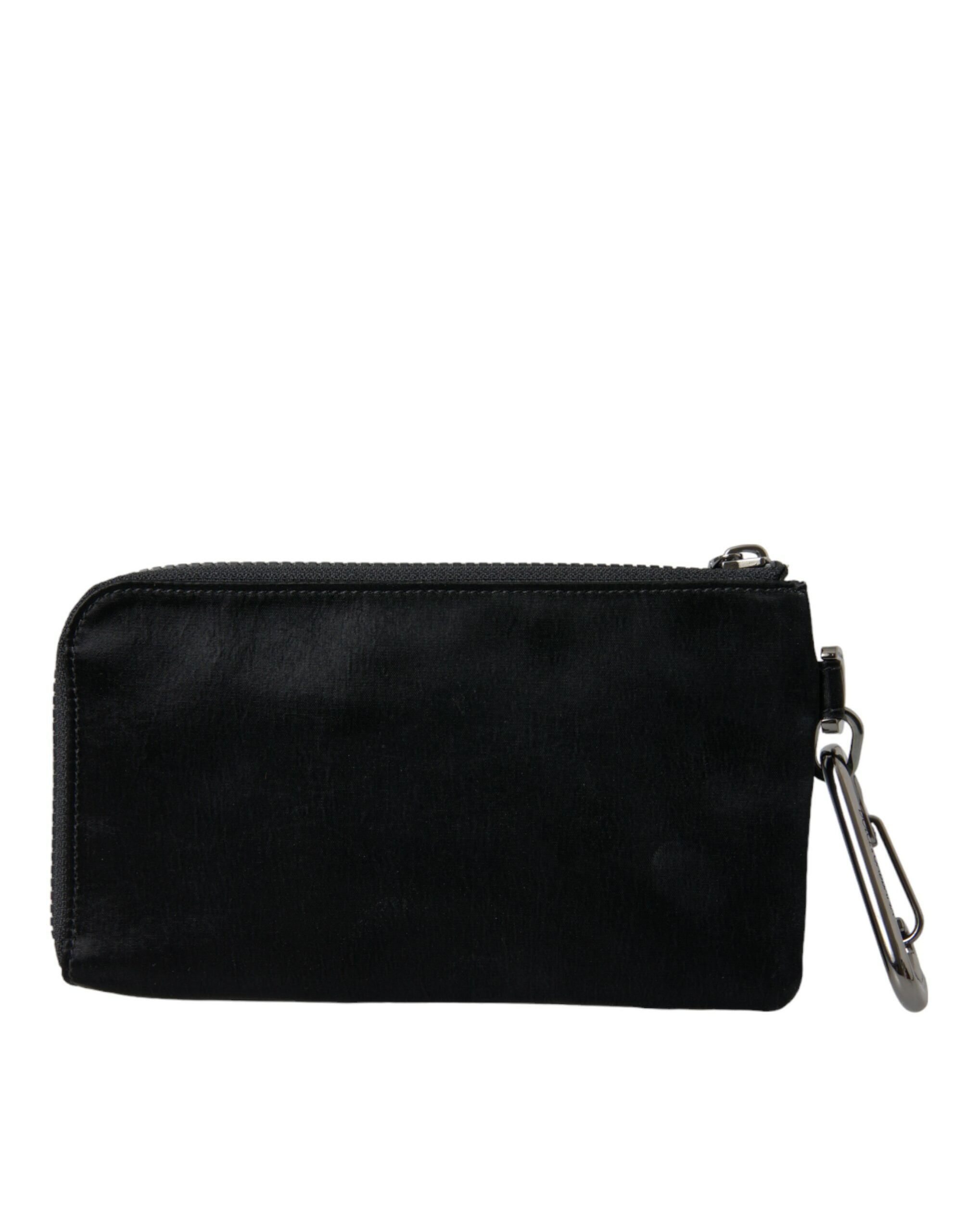 Dolce & Gabbana Borsa Pochette Portachiavi in Nylon Nero con Placca Logo
