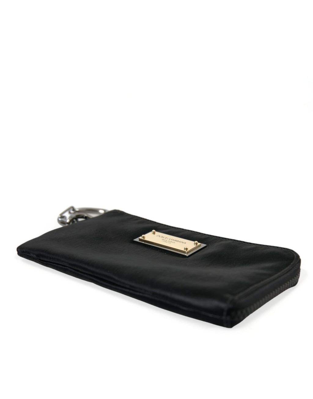 Dolce & Gabbana Borsa Pochette Portachiavi in Nylon Nero con Placca Logo