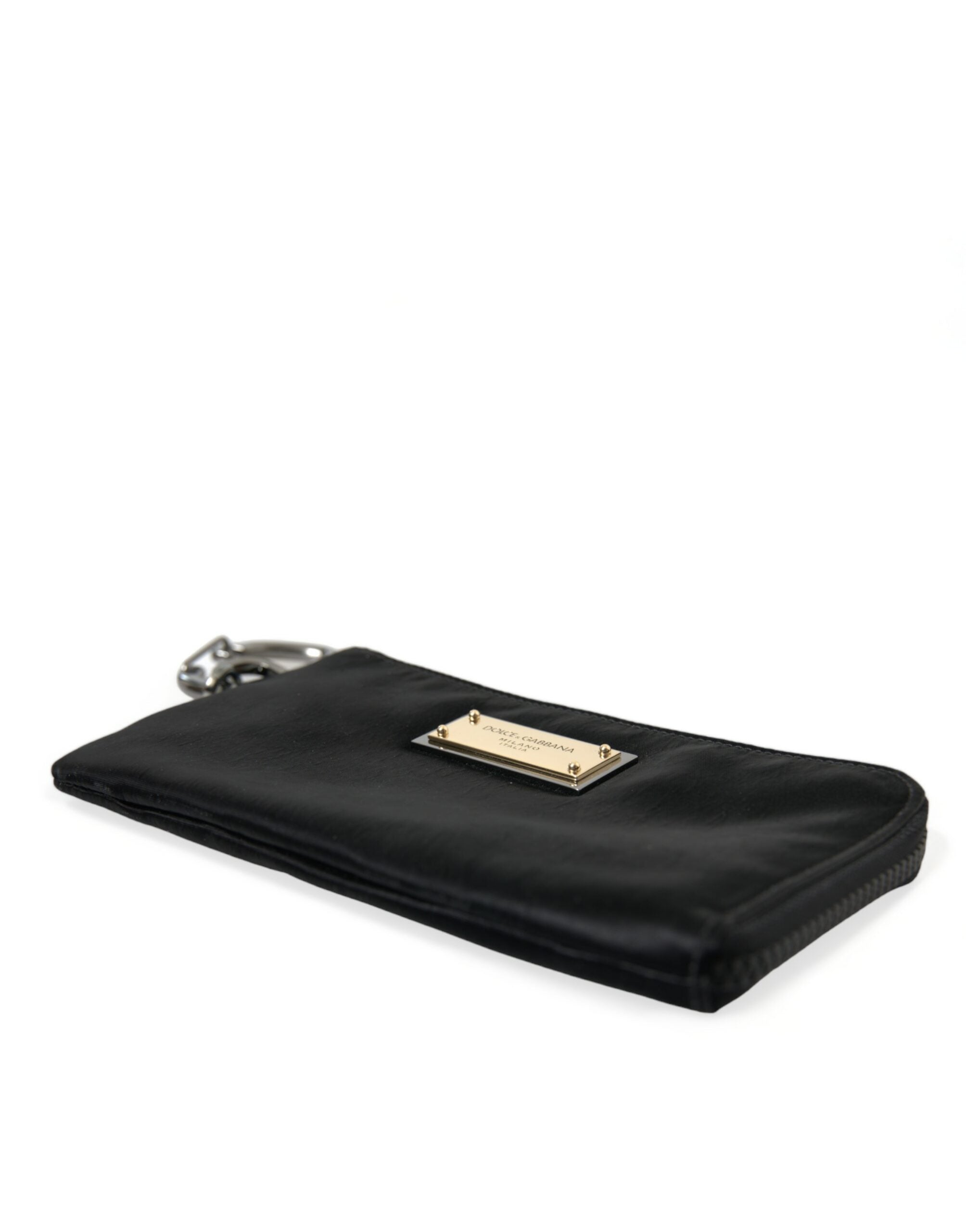 Dolce & Gabbana Borsa Pochette Portachiavi in Nylon Nero con Placca Logo