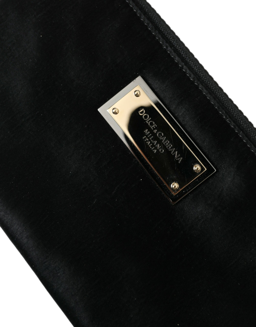 Dolce & Gabbana Borsa Pochette Portachiavi in Nylon Nero con Placca Logo
