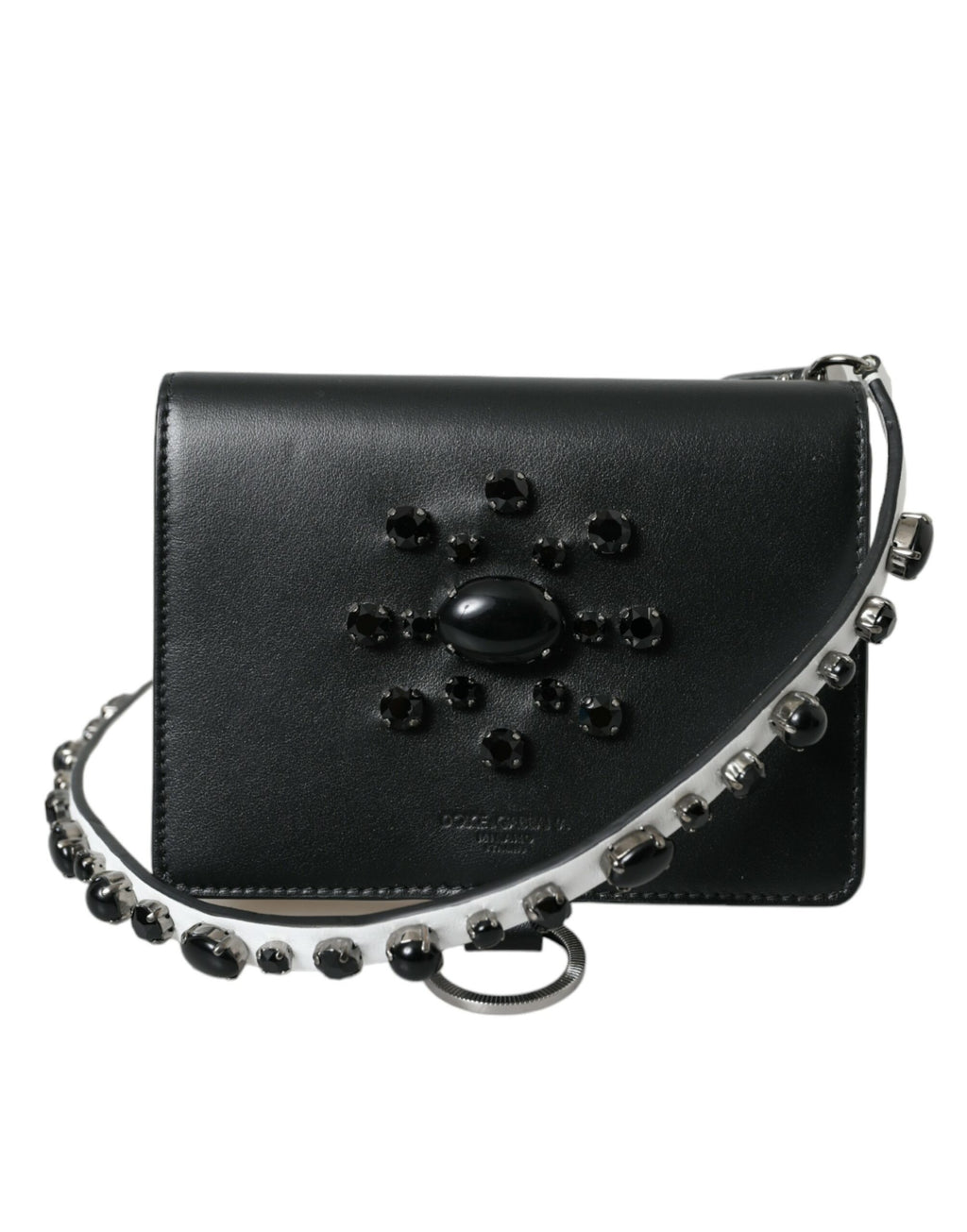 Portacarte/portafoglio Dolce & Gabbana in pelle bianca e nera con cristalli