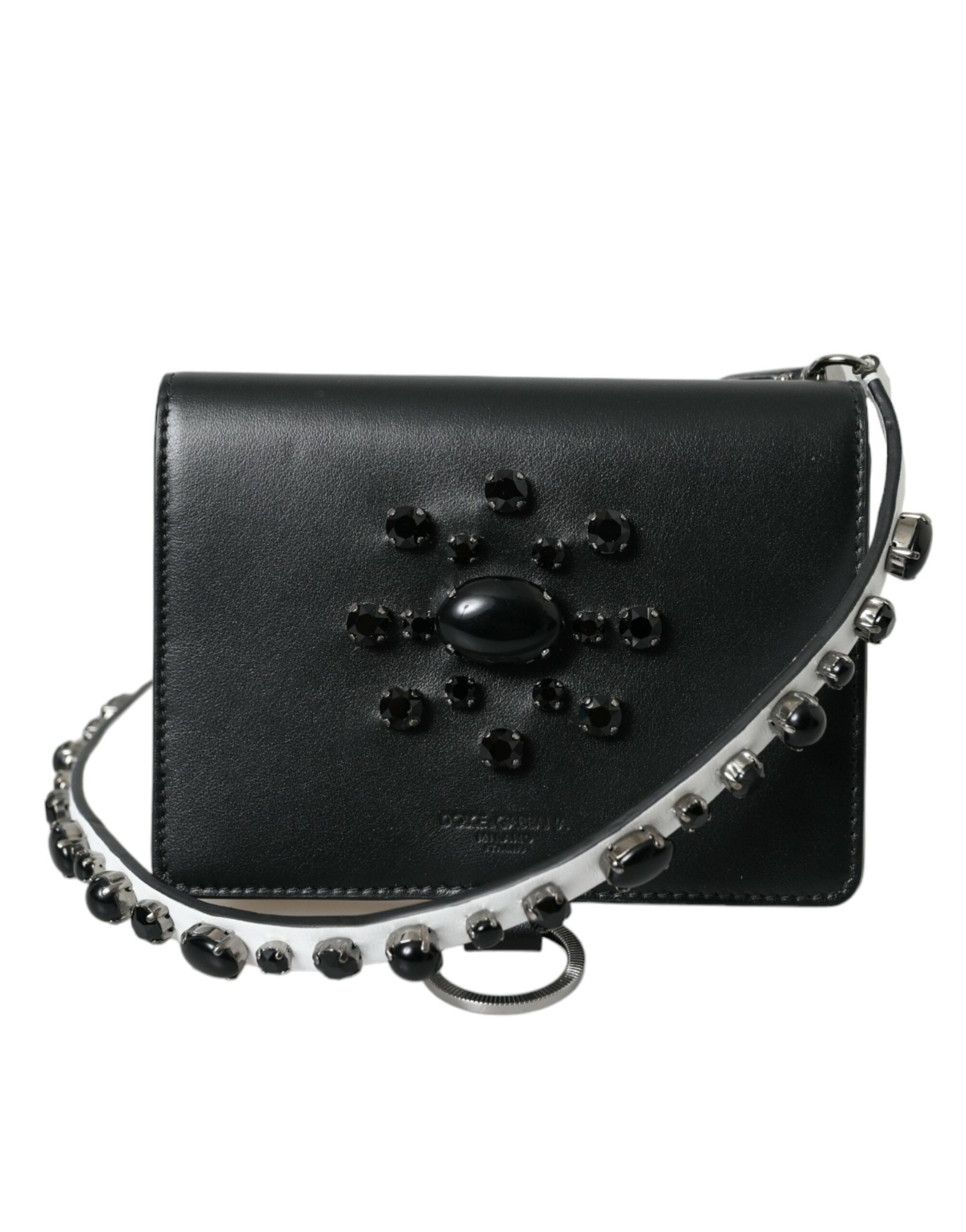 Portacarte/portafoglio Dolce & Gabbana in pelle bianca e nera con cristalli