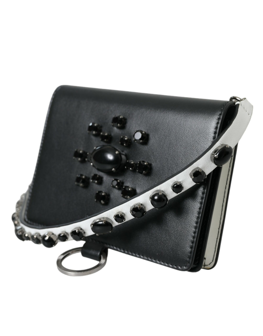 Portacarte/portafoglio Dolce & Gabbana in pelle bianca e nera con cristalli
