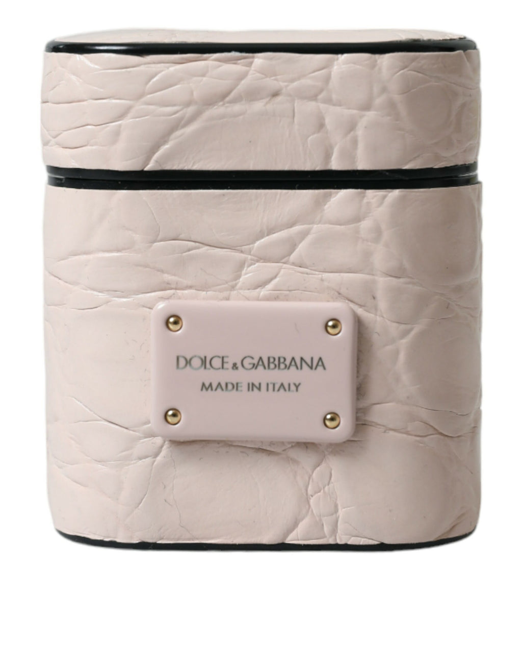 Custodia AirPods Dolce & Gabbana in Pelle di Vitello Rosa Chiaro con Logo in Metallo