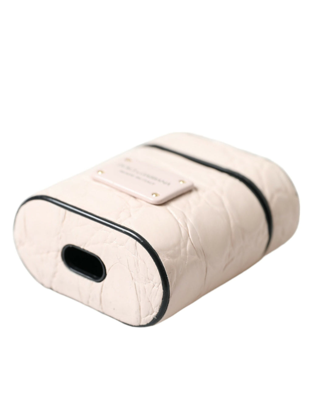 Custodia AirPods Dolce & Gabbana in Pelle di Vitello Rosa Chiaro con Logo in Metallo