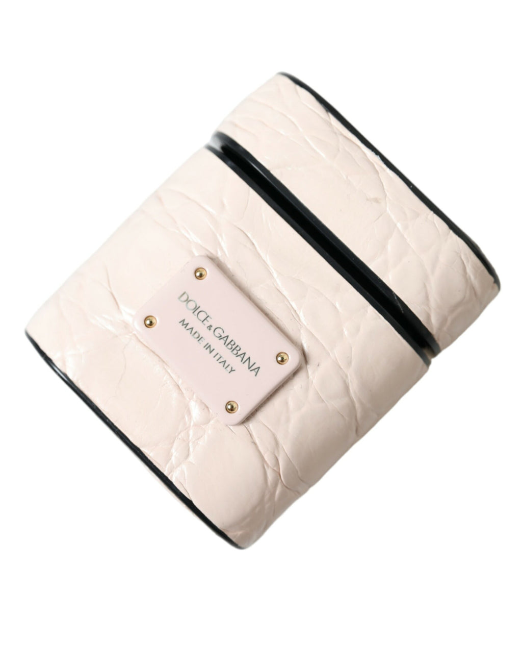 Custodia AirPods Dolce & Gabbana in Pelle di Vitello Rosa Chiaro con Logo in Metallo