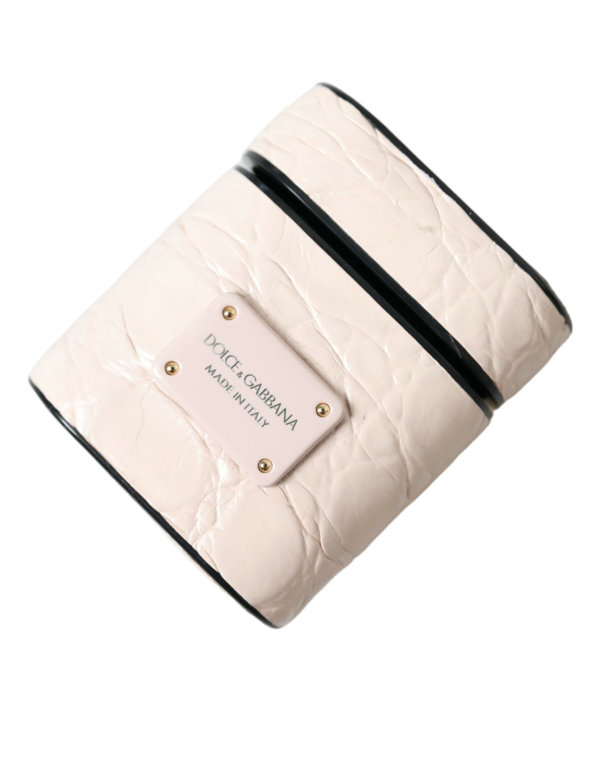 Custodia AirPods Dolce & Gabbana in Pelle di Vitello Rosa Chiaro con Logo in Metallo