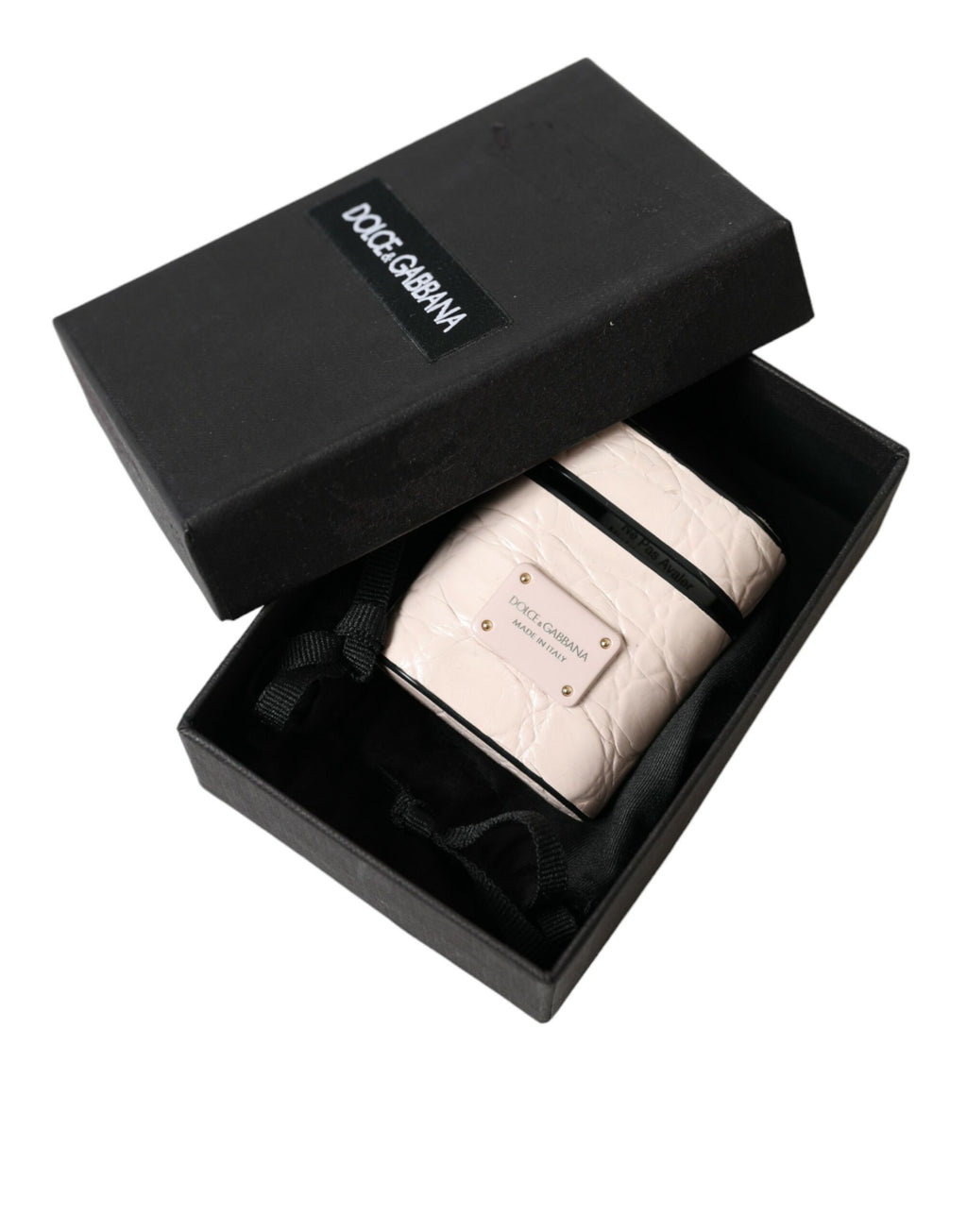 Custodia AirPods Dolce & Gabbana in Pelle di Vitello Rosa Chiaro con Logo in Metallo